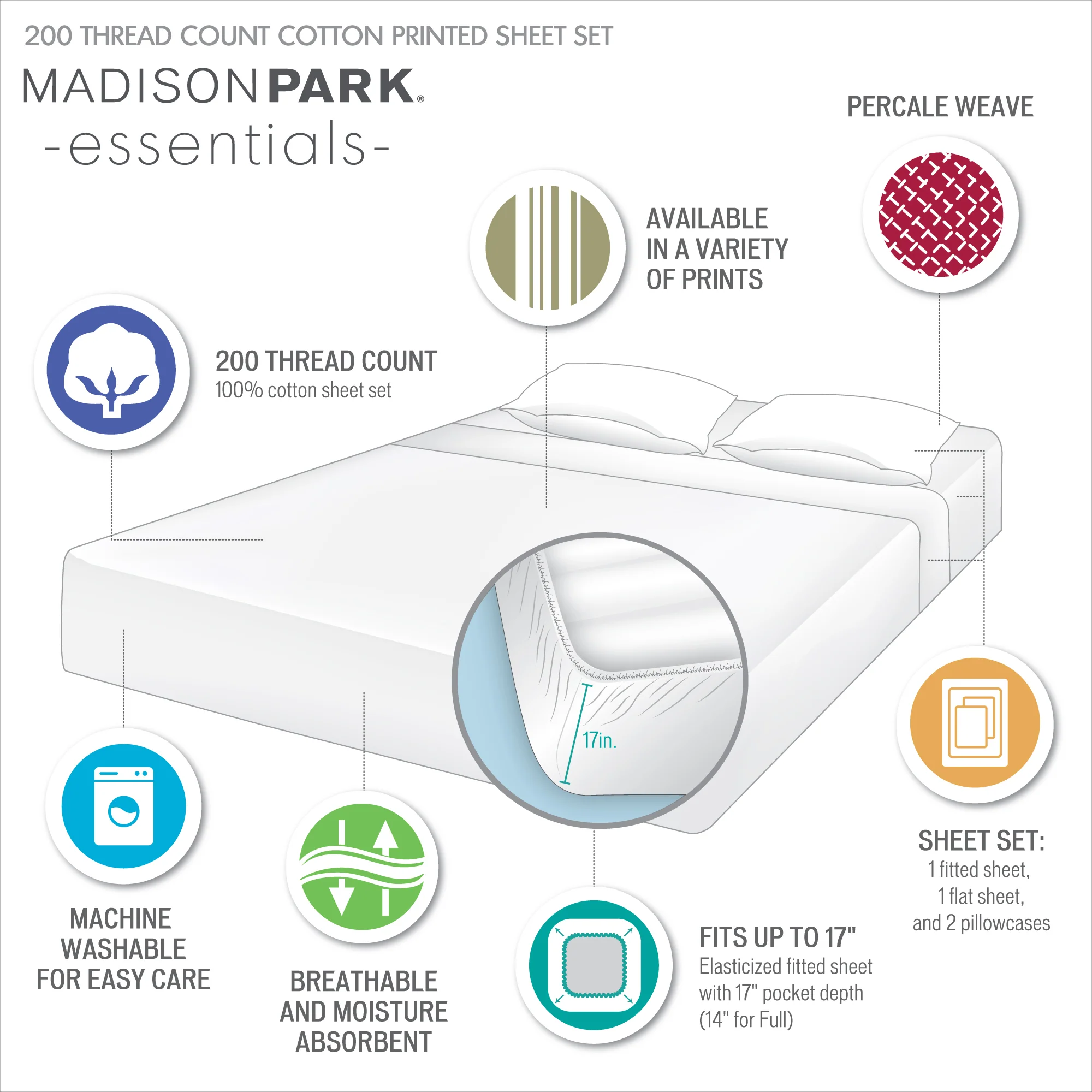 200 Thread Count Printed Cotton Sheet Set - Image 80