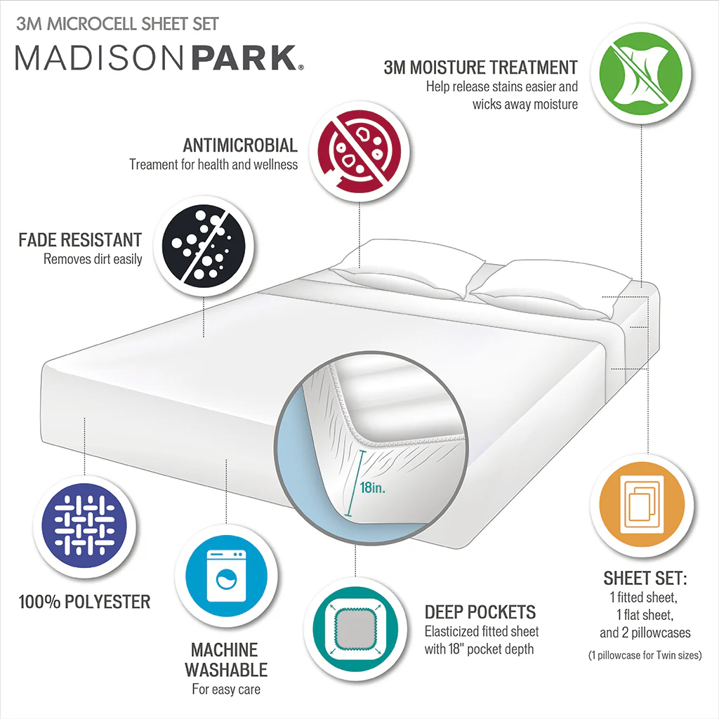 3M Microcell Luxurious Brushed Microfiber Deep Pocket Sheet Set - Image 38