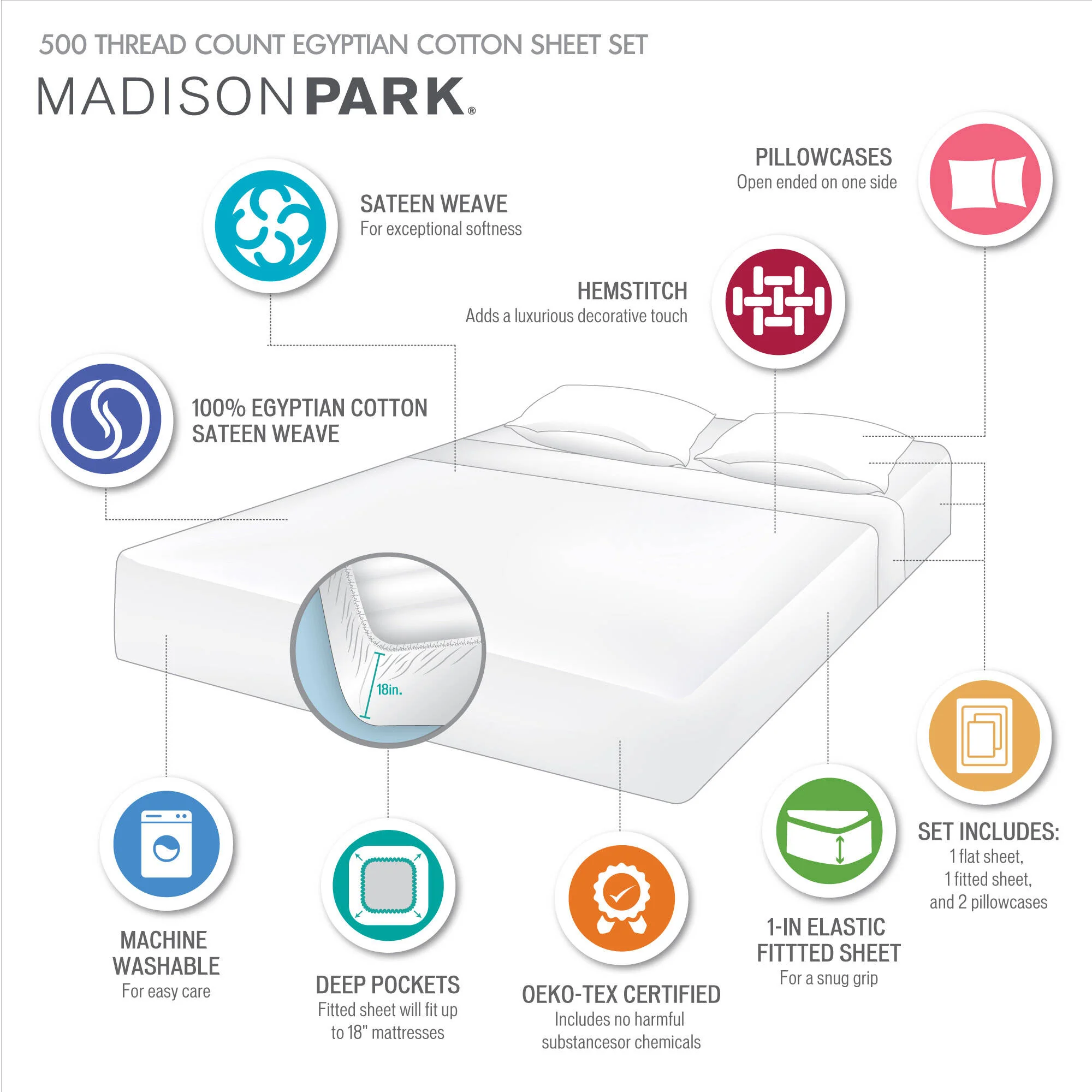 500 Thread Count Egyptian Cotton Deep Pocket Sheet Set - Image 64