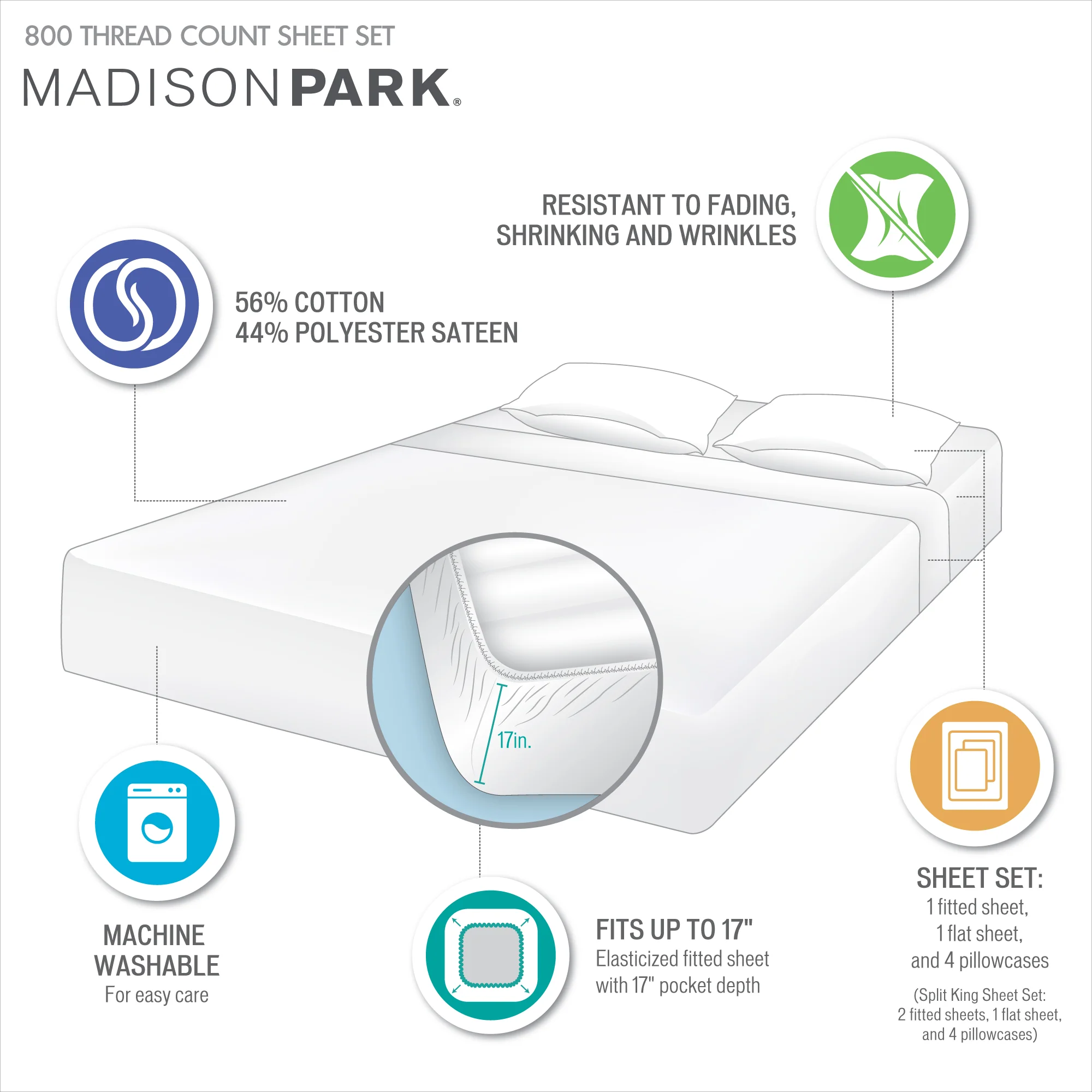 800 Thread Count Cotton Blend Sateen Sheet Set - Image 42