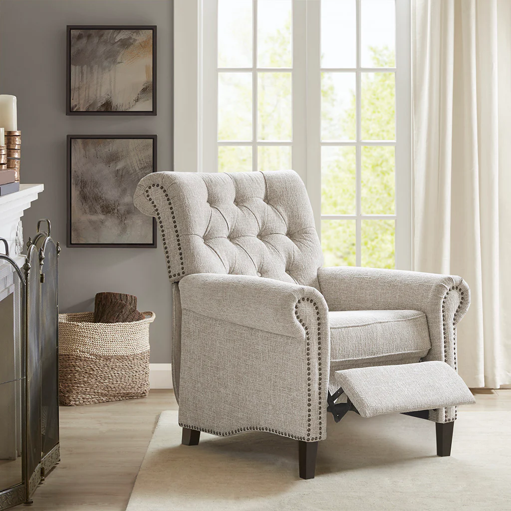 Aidan Upholstered Manual Push Back Recliner Chair with Nailheads - Image 5