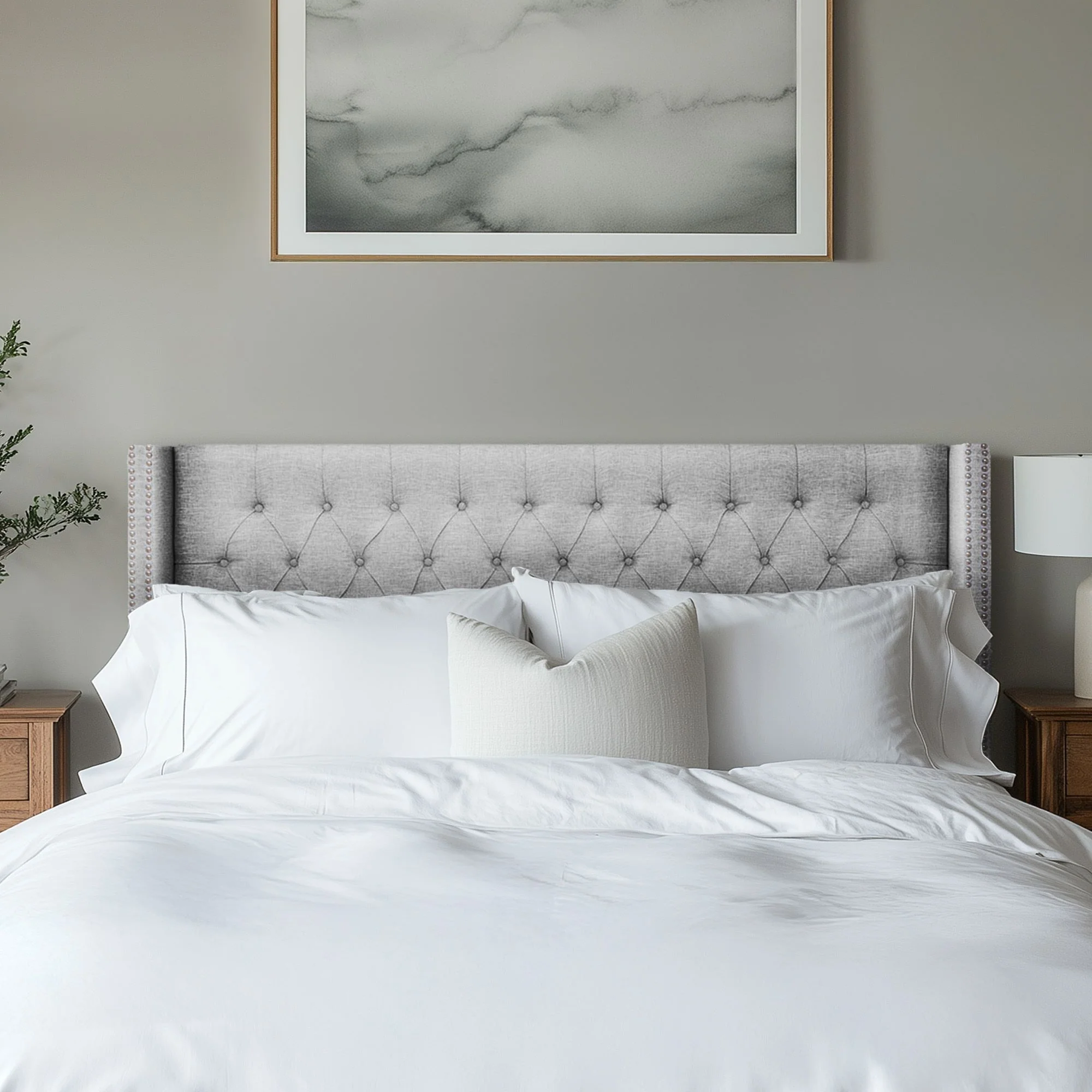 Amelia Upholstered Wingback Headboard with Button Tufting & Nailhead Trim - Image 2
