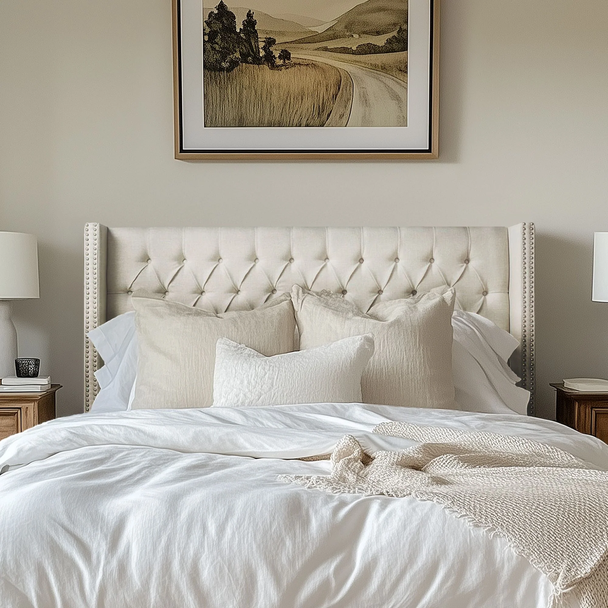Amelia Upholstered Wingback Headboard with Button Tufting & Nailhead Trim - Image 3