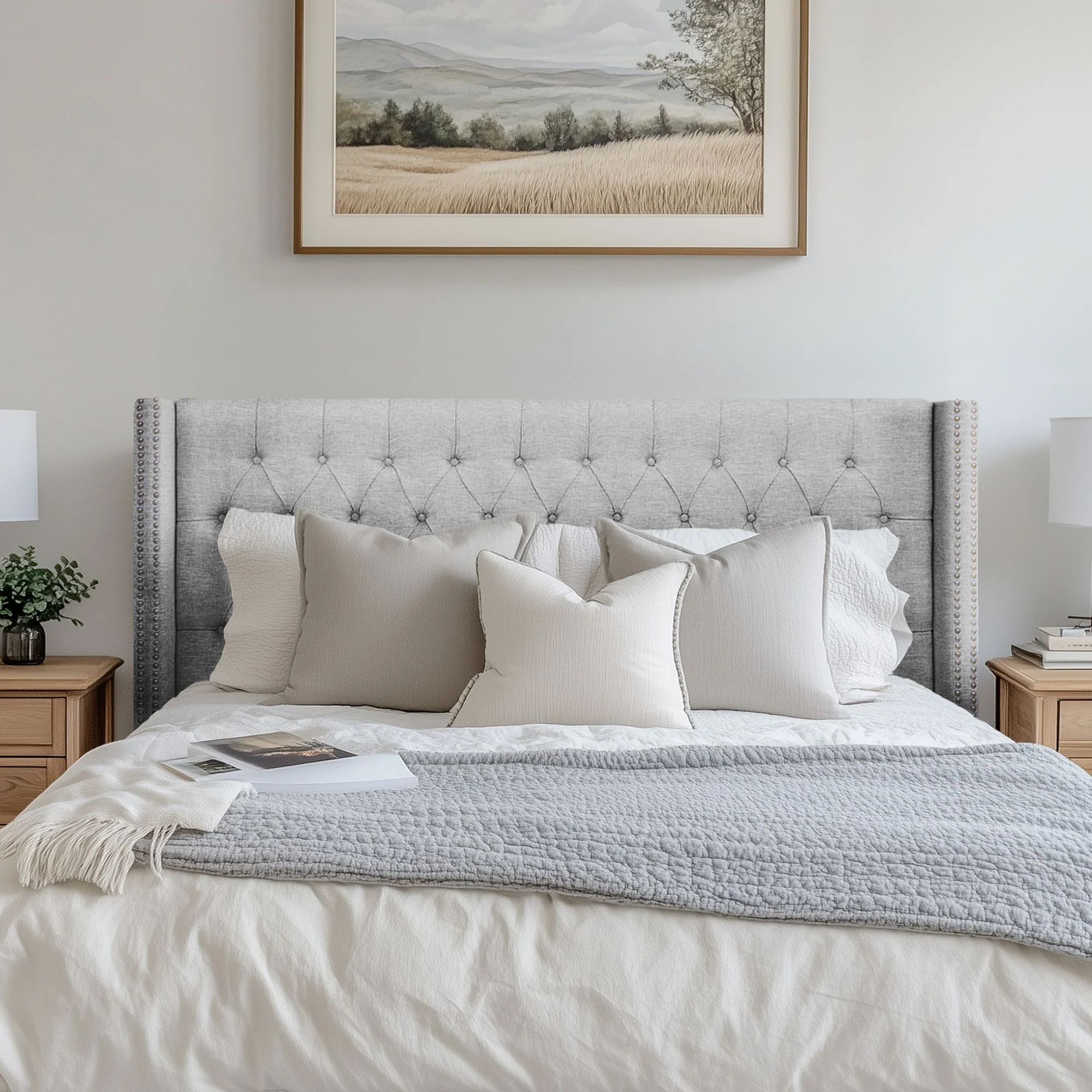 Amelia Upholstered Wingback Headboard with Button Tufting & Nailhead Trim - Image 4