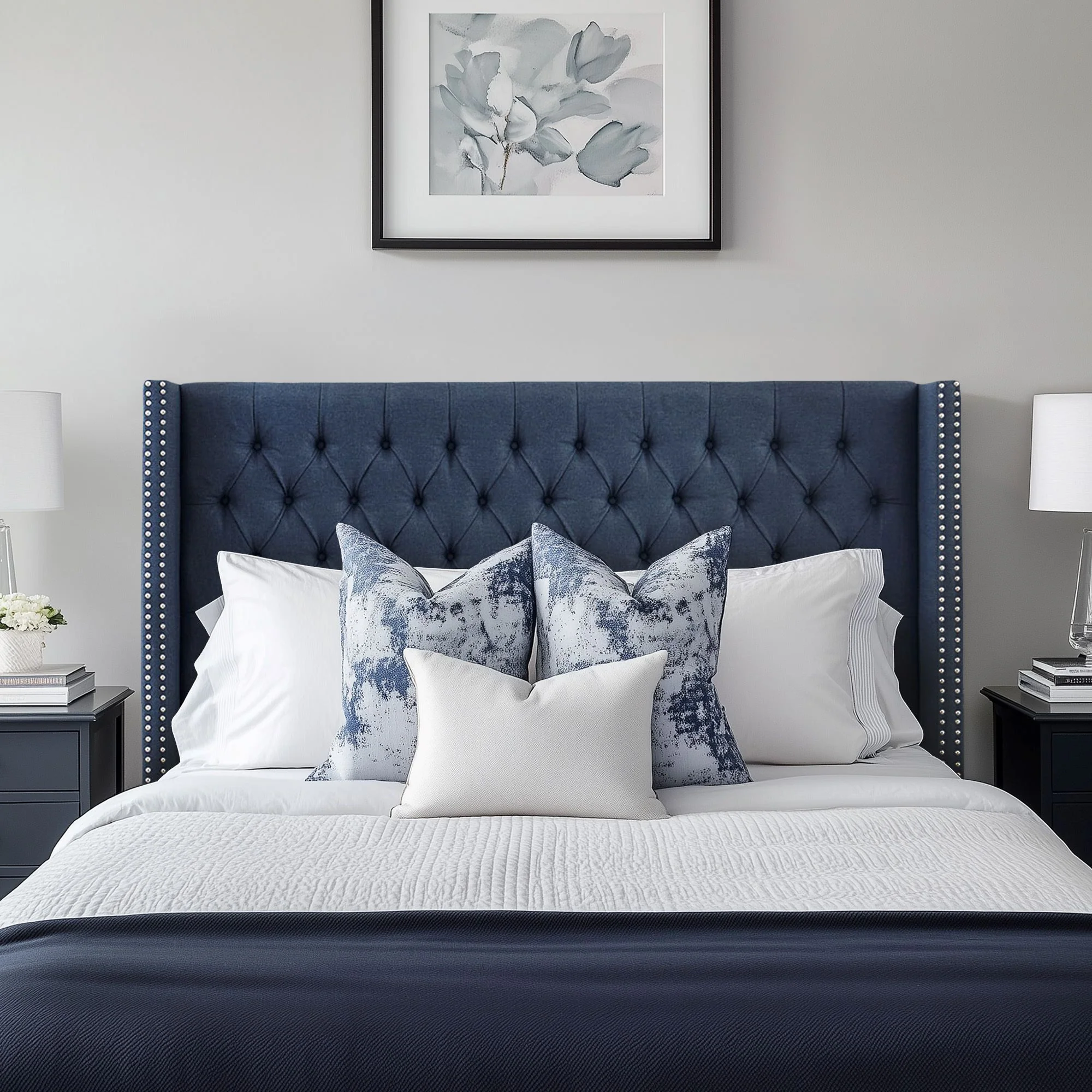 Amelia Upholstered Wingback Headboard with Button Tufting & Nailhead Trim - Image 5
