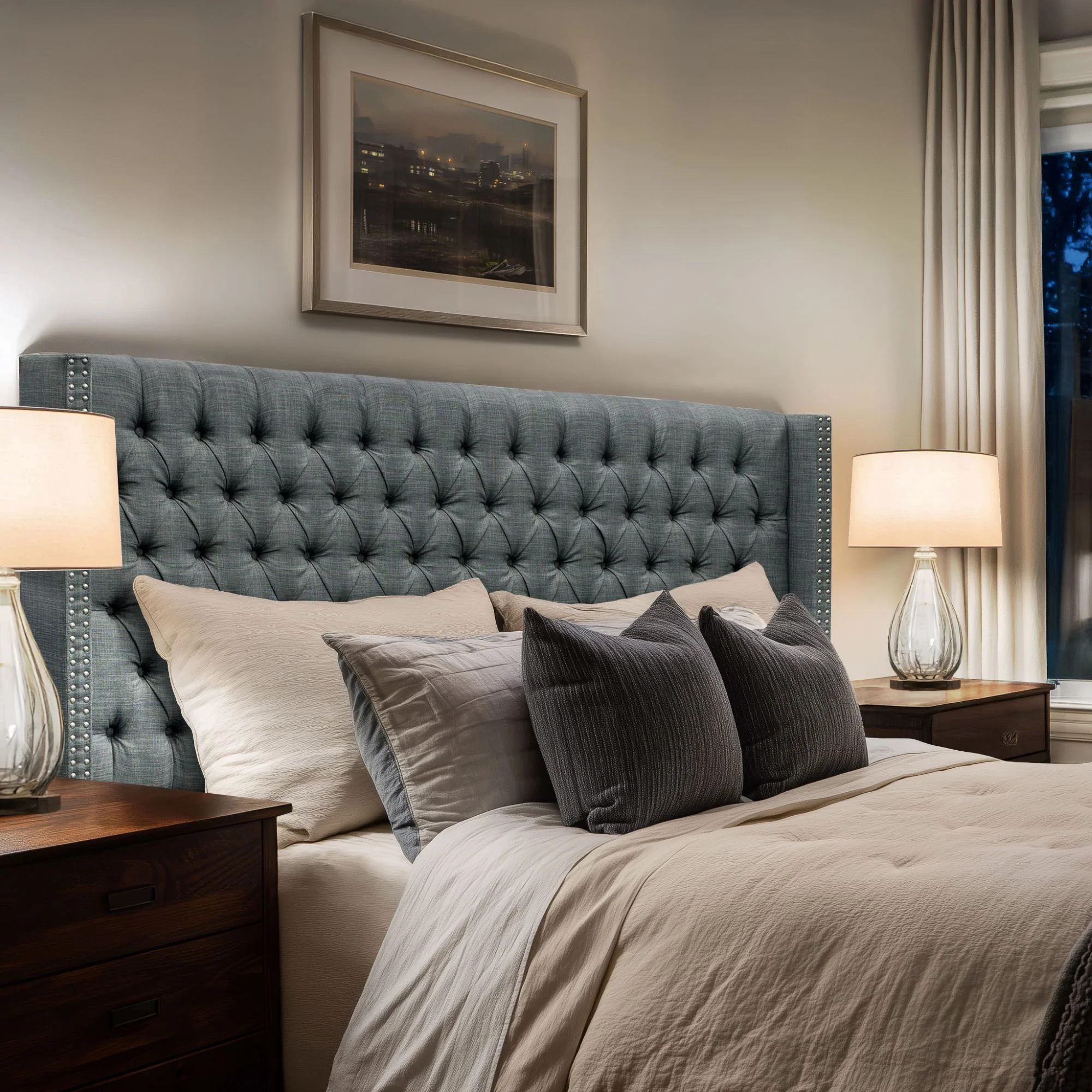 Amelia Upholstered Wingback Headboard with Button Tufting & Nailhead Trim - Image 55