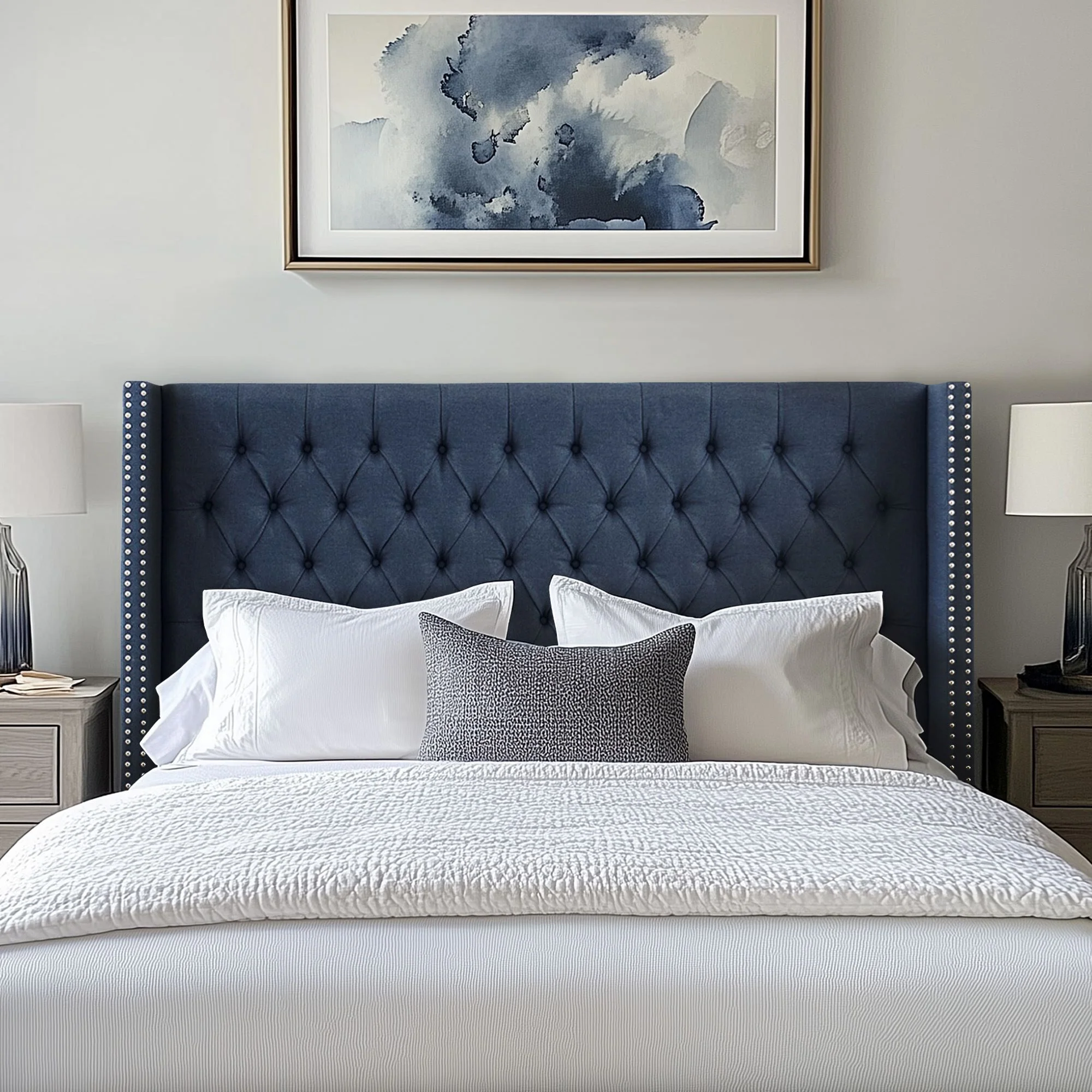 Amelia Upholstered Wingback Headboard with Button Tufting & Nailhead Trim - Image 6