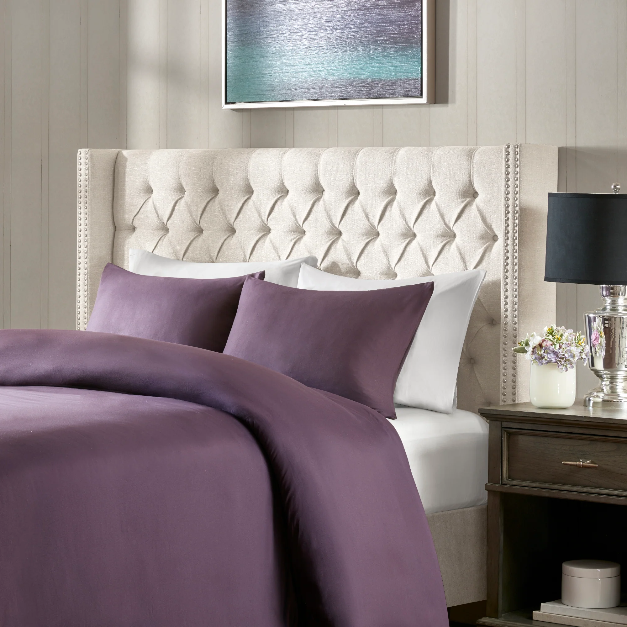 Amelia Upholstered Wingback Headboard with Button Tufting & Nailhead Trim - Image 7