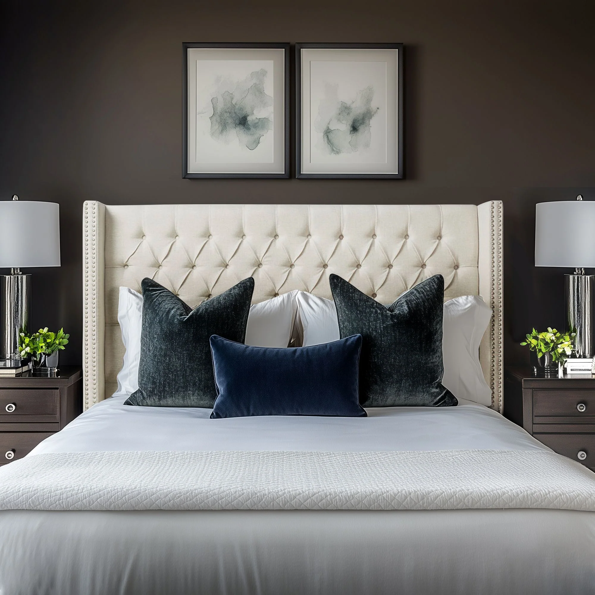 Amelia Upholstered Wingback Headboard with Button Tufting & Nailhead Trim - Image 8