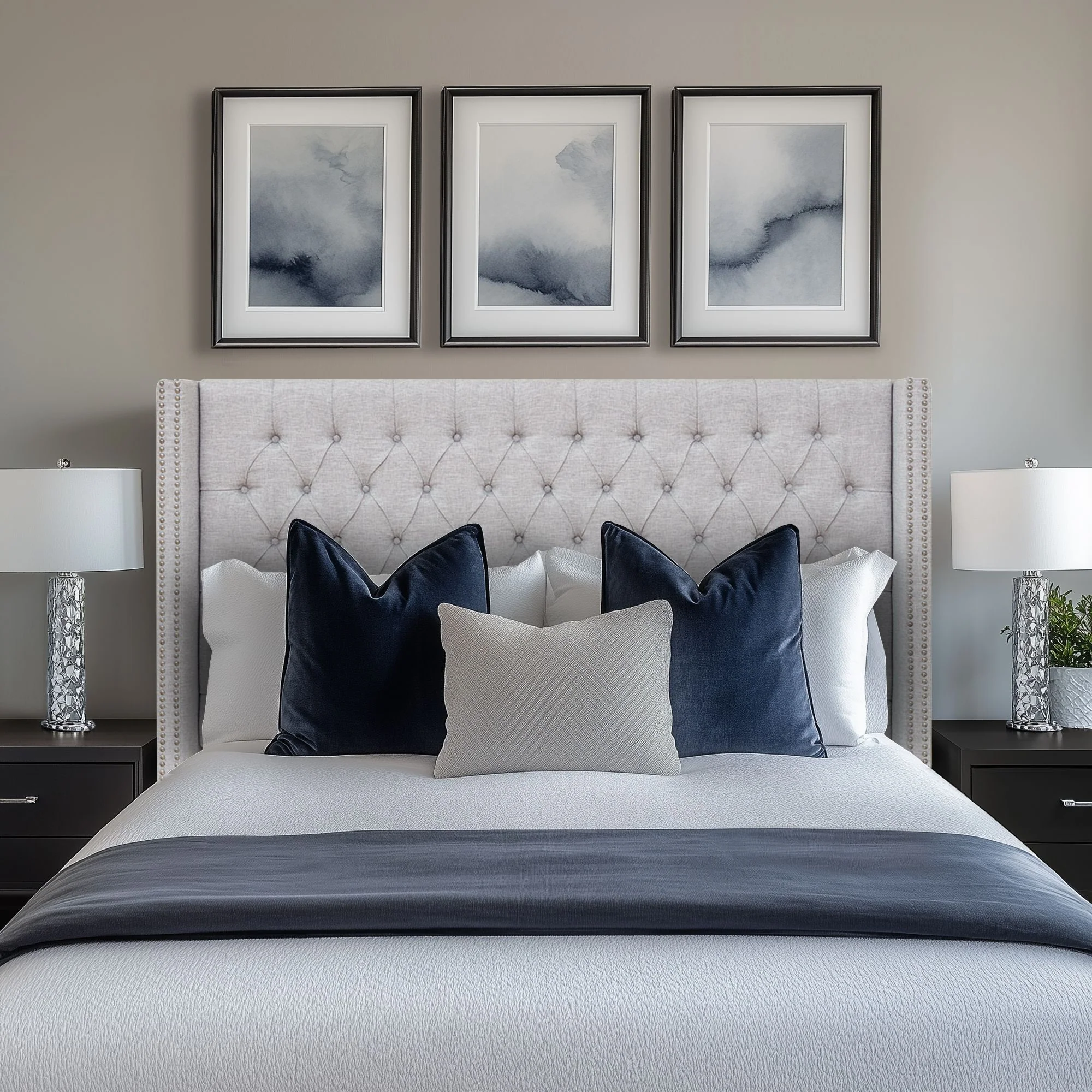 Amelia Upholstered Wingback Headboard with Button Tufting & Nailhead Trim - Image 9