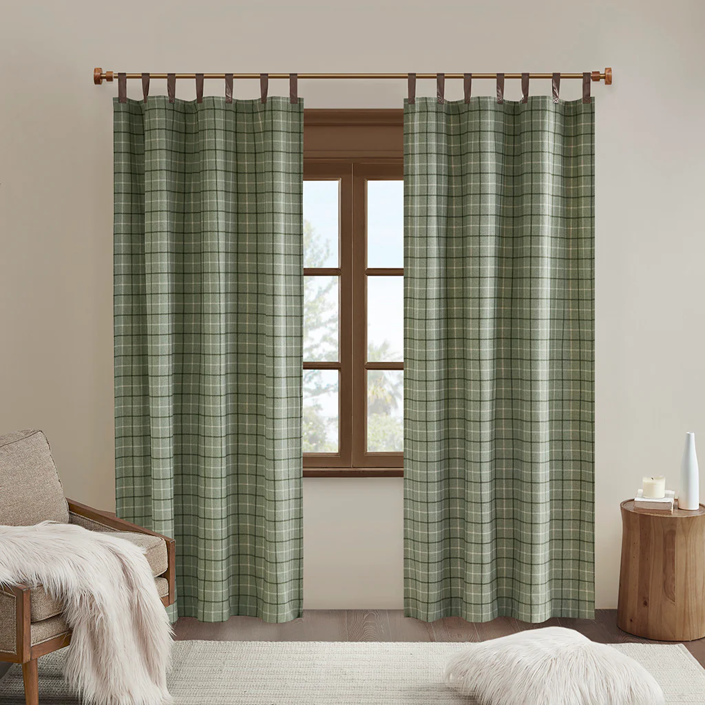 Anaheim Plaid Faux Leather Tab Top Curtain Panel with Fleece Lining - Image 3