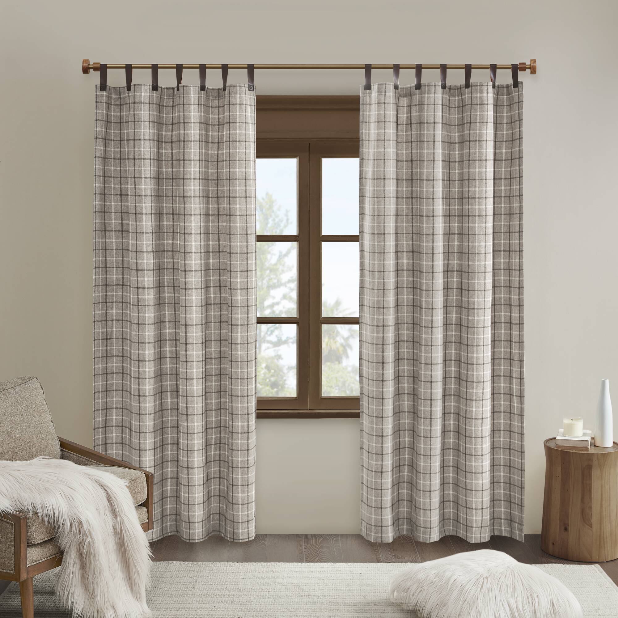 Anaheim Plaid Faux Leather Tab Top Curtain Panel with Fleece Lining - Image 6