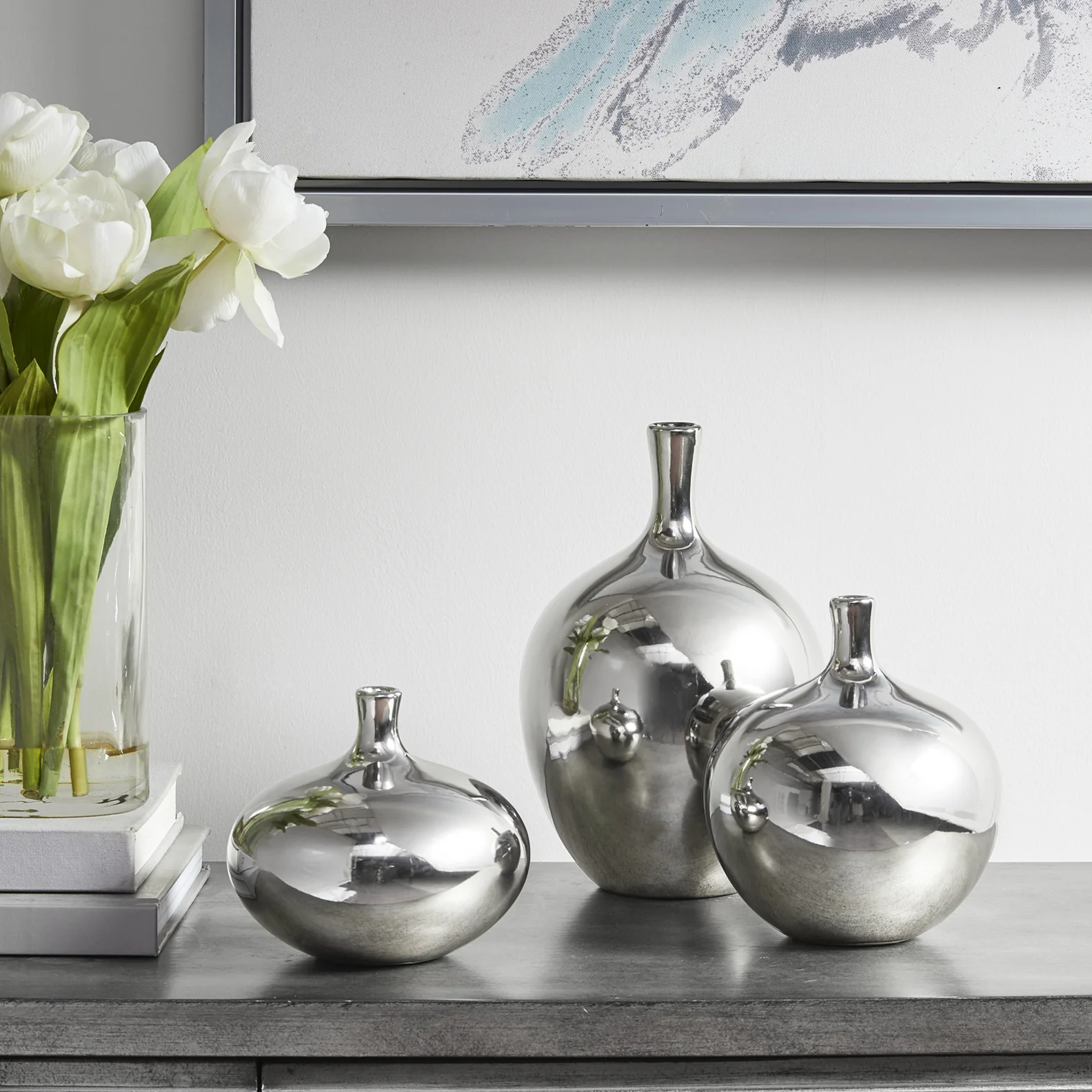 Ansen Mirrored Ceramic Decorative Vases 3-Piece set