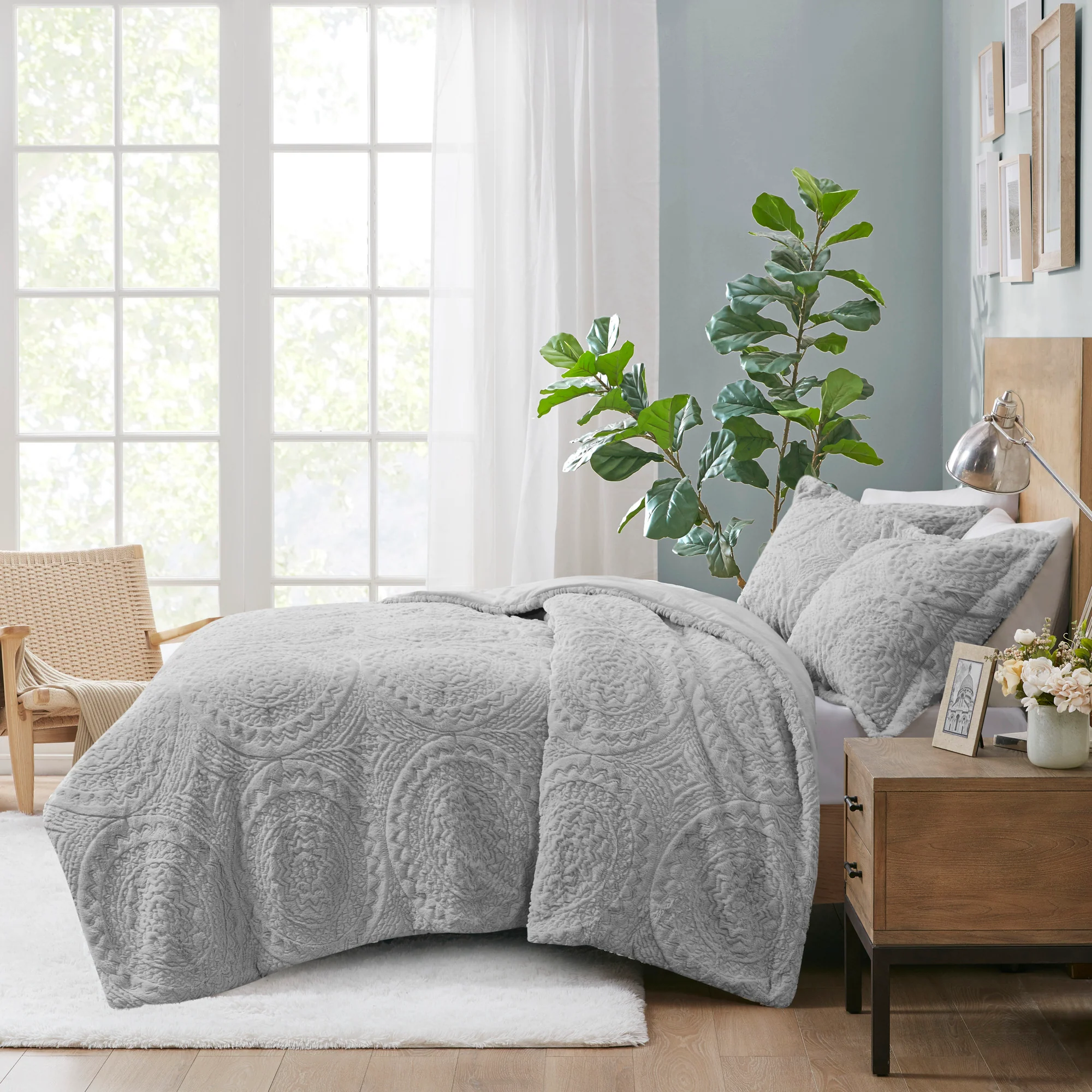 Arya Embroidered Medallion Faux Fur Ultra Plush Comforter Mini Set - Image 36