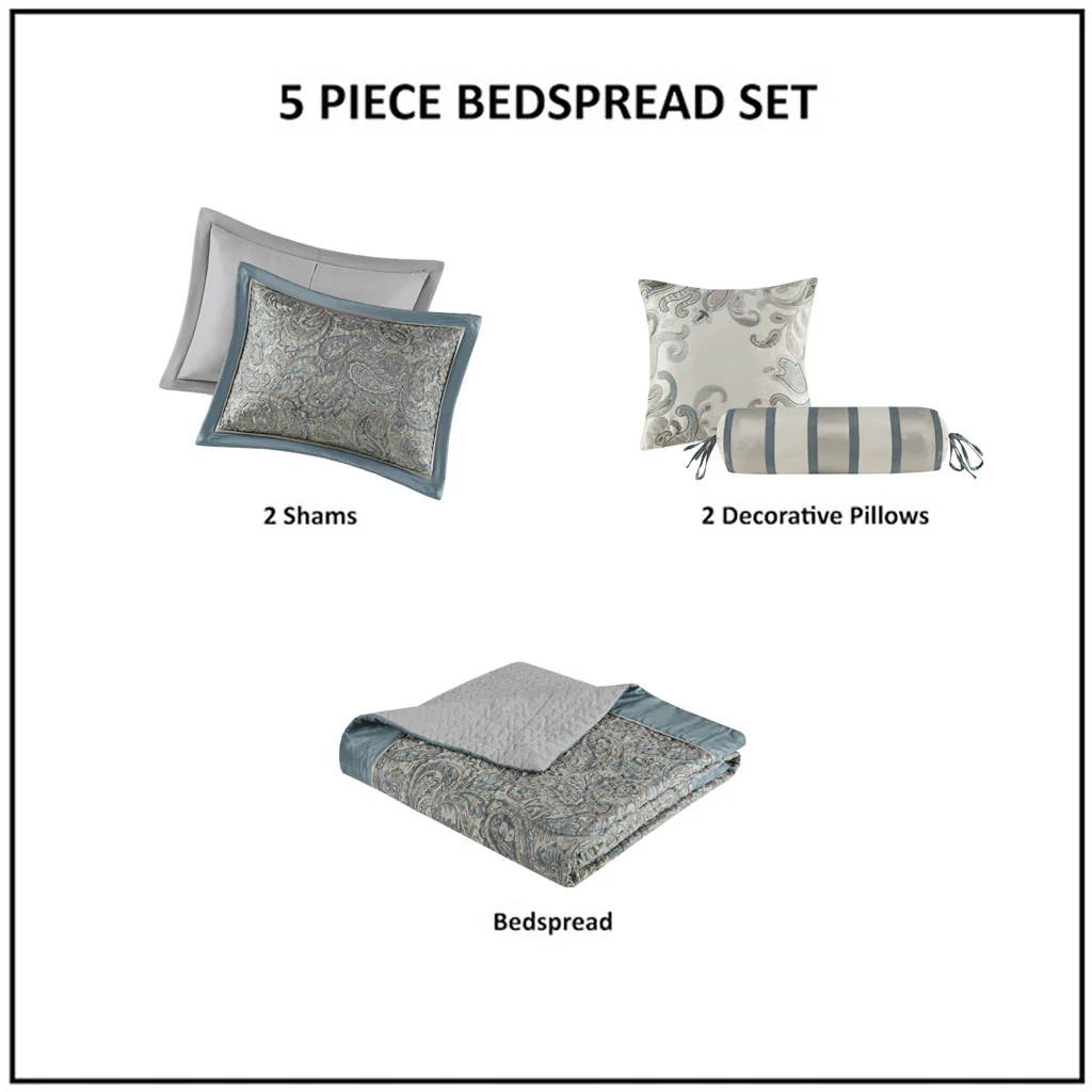 Aubrey 5-Piece Jacquard Bedspread Set with Throw Pillows - Image 43