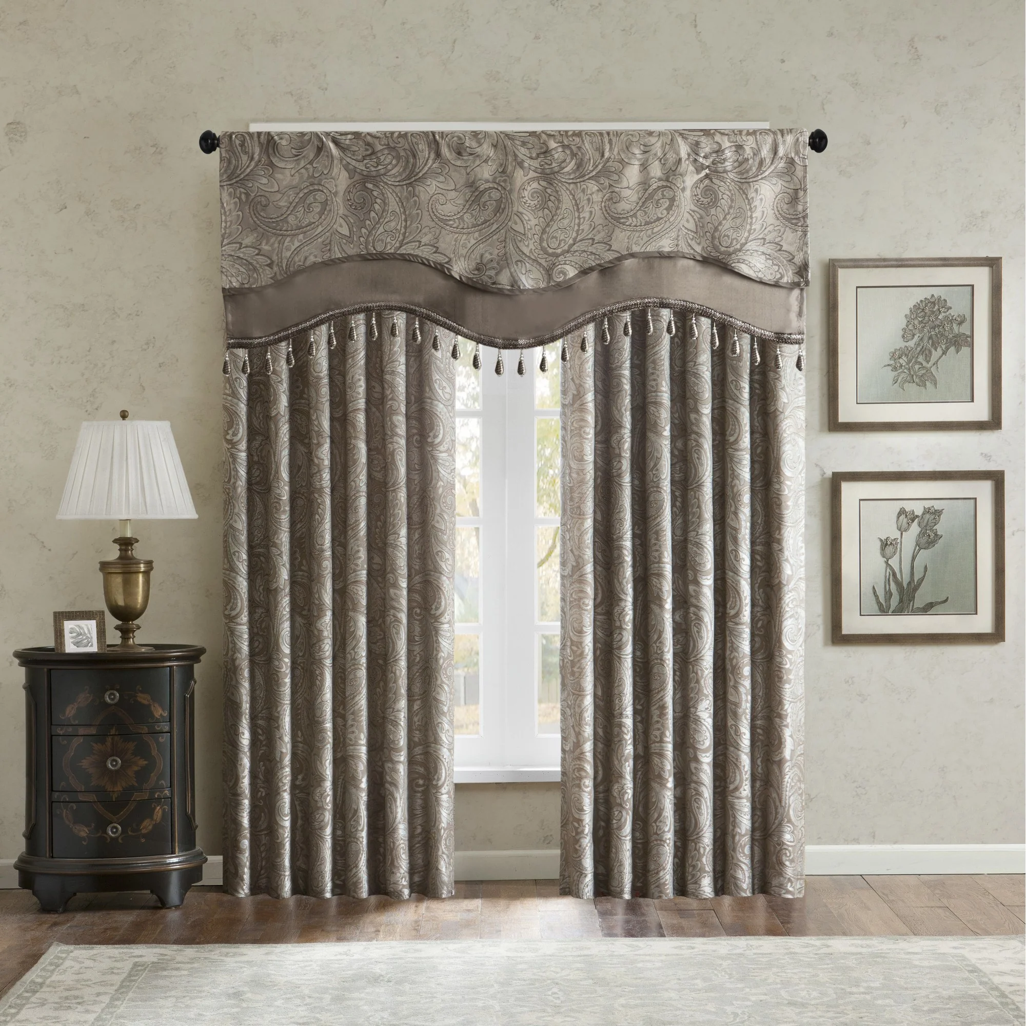 Aubrey Jacquard Window Rod Pocket Valance With Beads - Image 14
