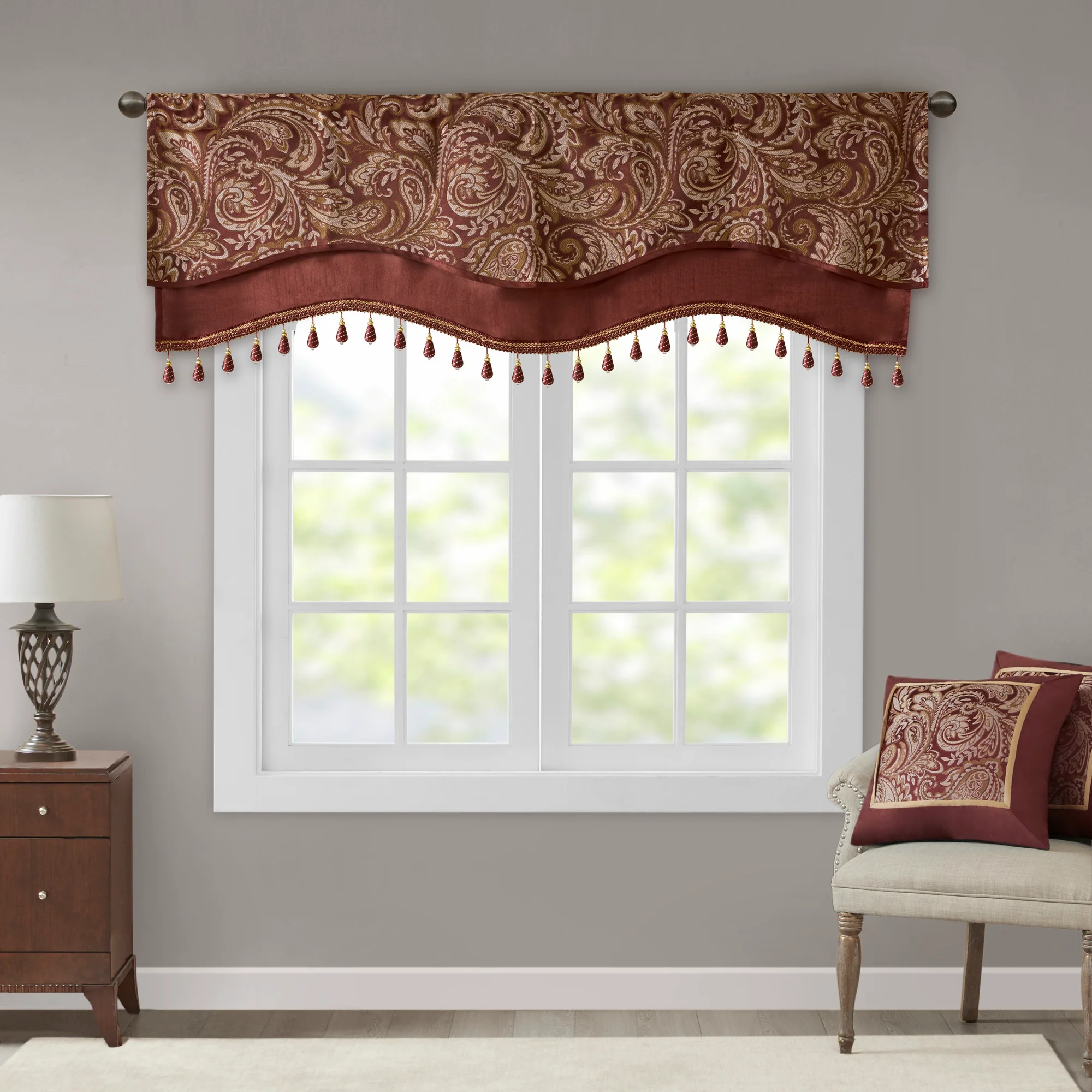 Aubrey Jacquard Window Rod Pocket Valance With Beads - Image 3