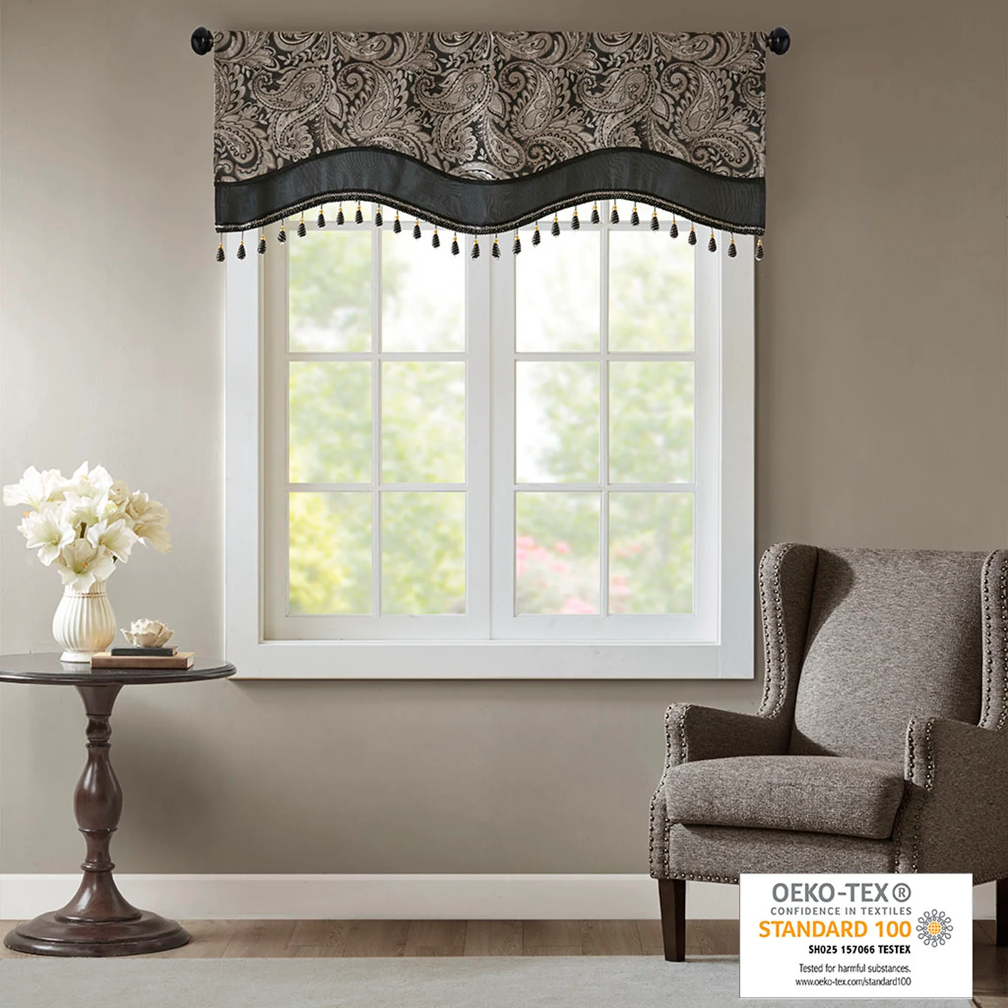 Aubrey Jacquard Window Rod Pocket Valance With Beads - Image 5