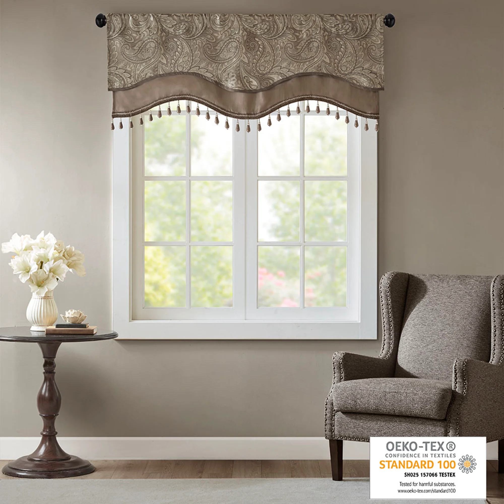 Aubrey Jacquard Window Rod Pocket Valance With Beads - Image 6