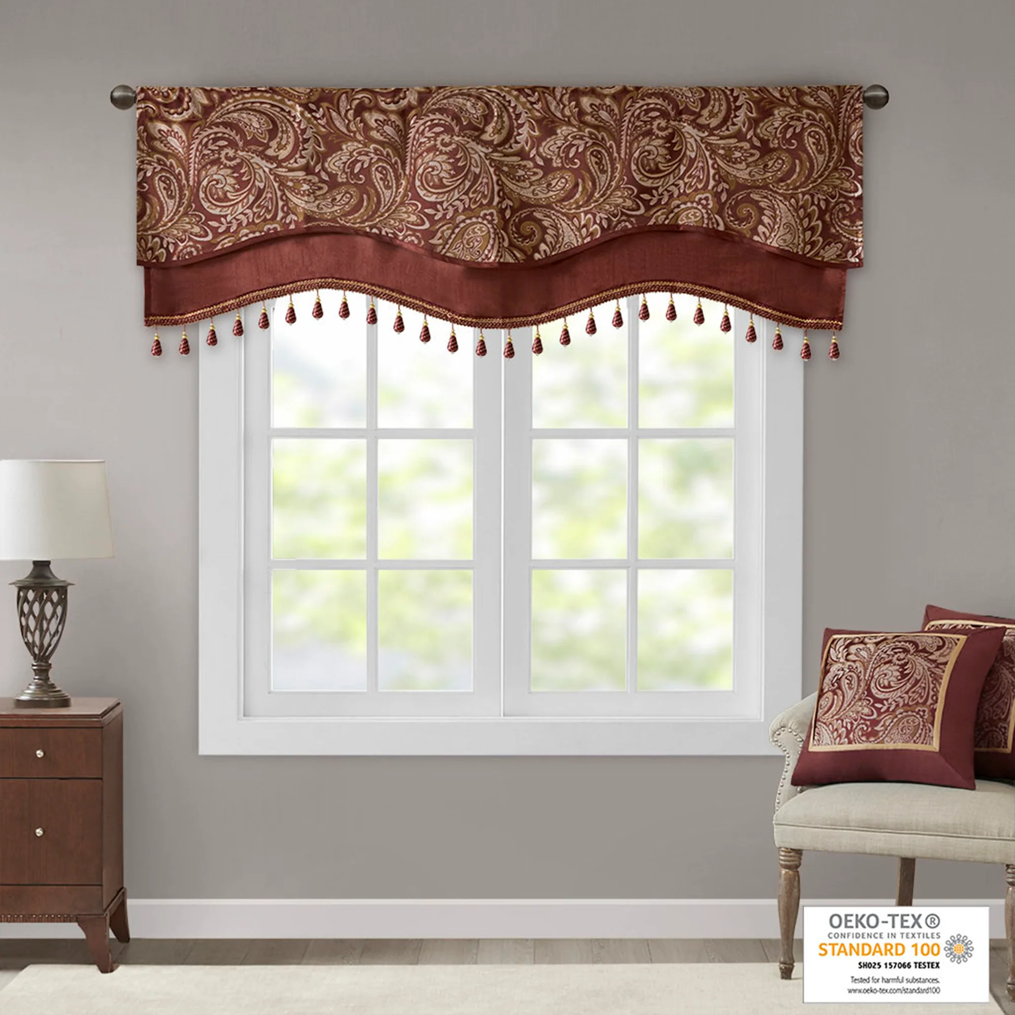 Aubrey Jacquard Window Rod Pocket Valance With Beads - Image 7