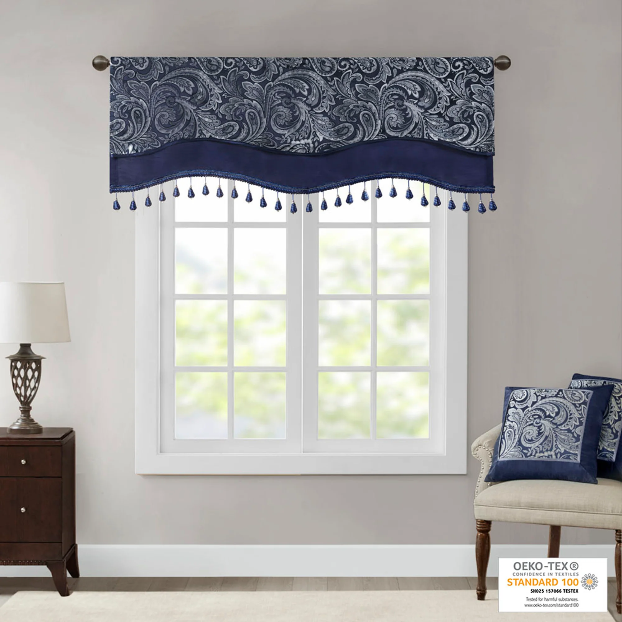 Aubrey Jacquard Window Rod Pocket Valance With Beads - Image 8