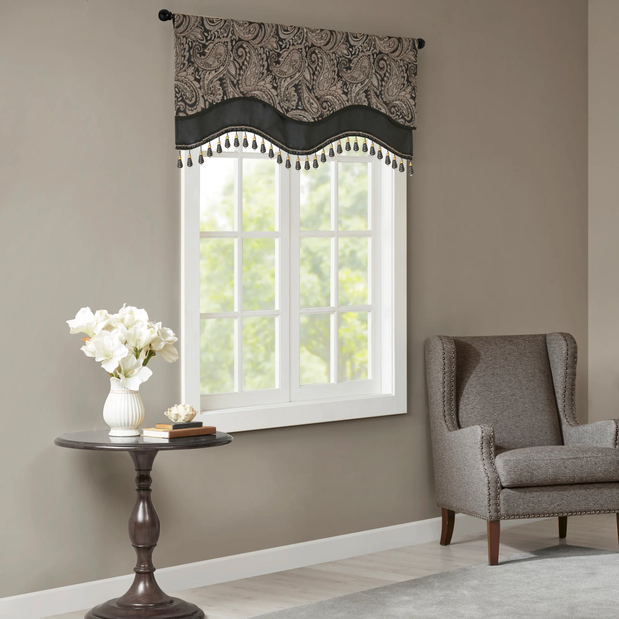 Aubrey Jacquard Window Rod Pocket Valance With Beads - Image 9
