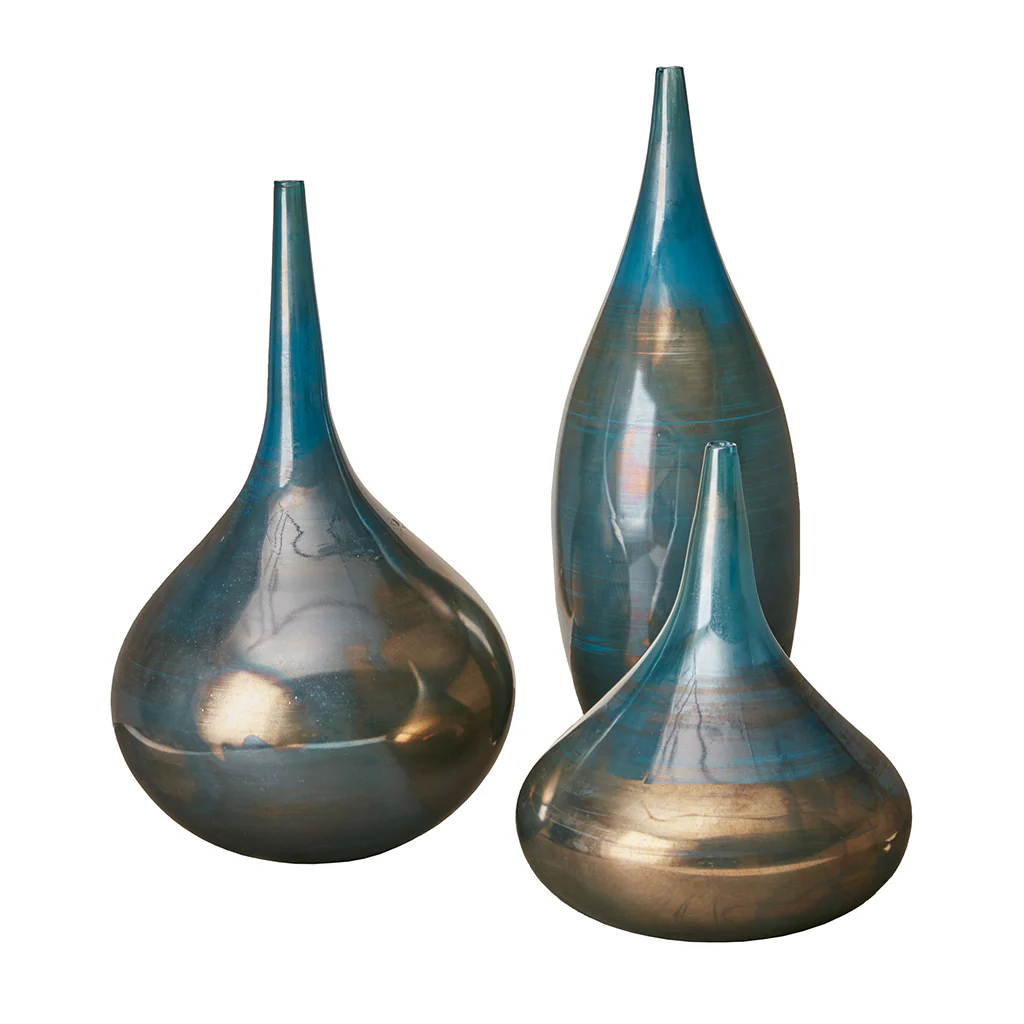 Aurora Blue and Bronze Decorative Glass Vases 3-Piece Set - Image 2