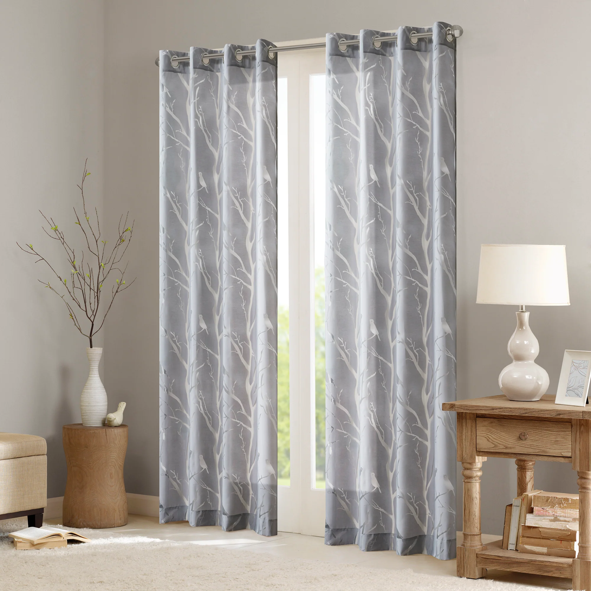 Averil Grommet Top Sheer Bird on Branches Burnout Window Curtain - Image 6