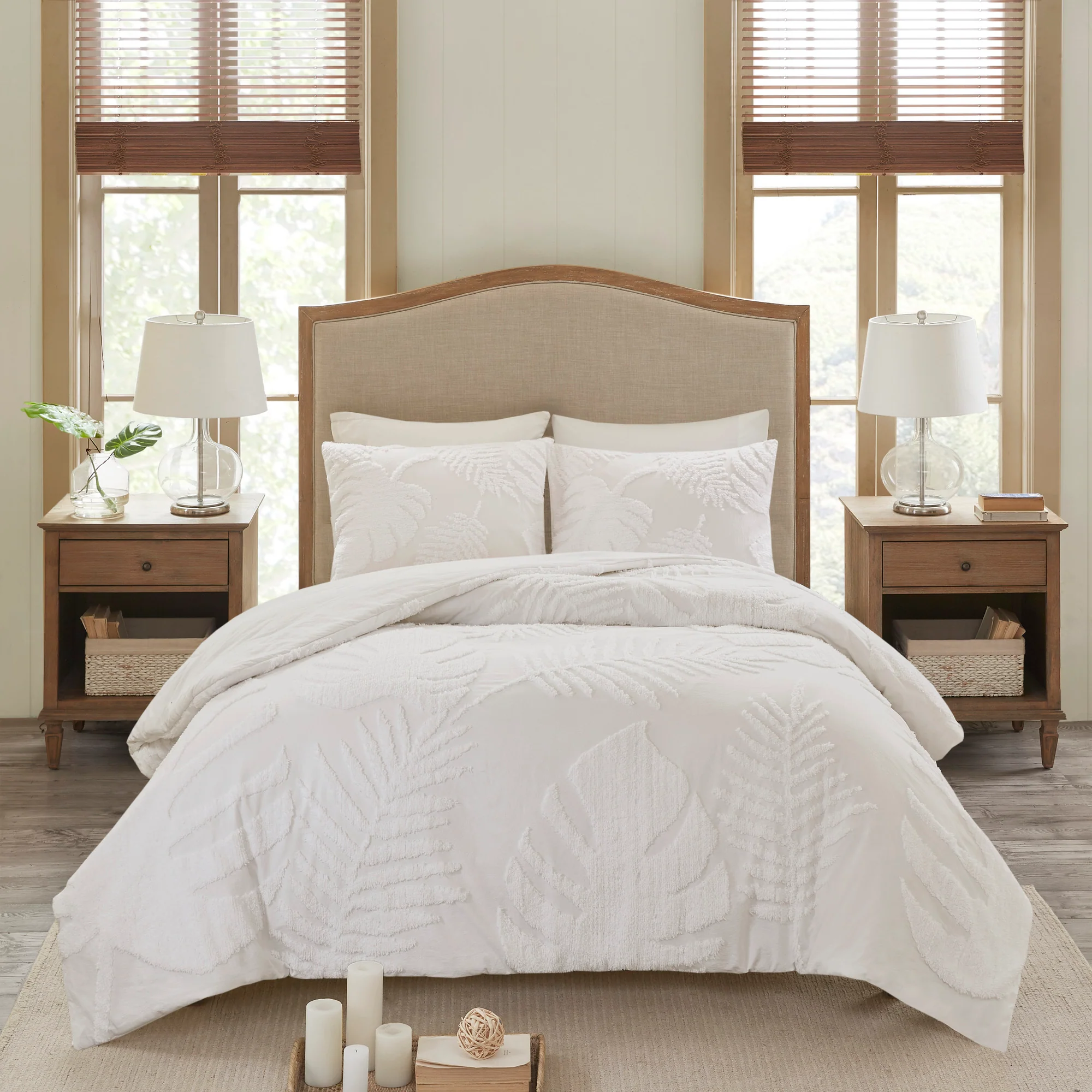 Bahari 3-Piece Tufted Cotton Chenille Palm Duvet Cover Set - Image 3
