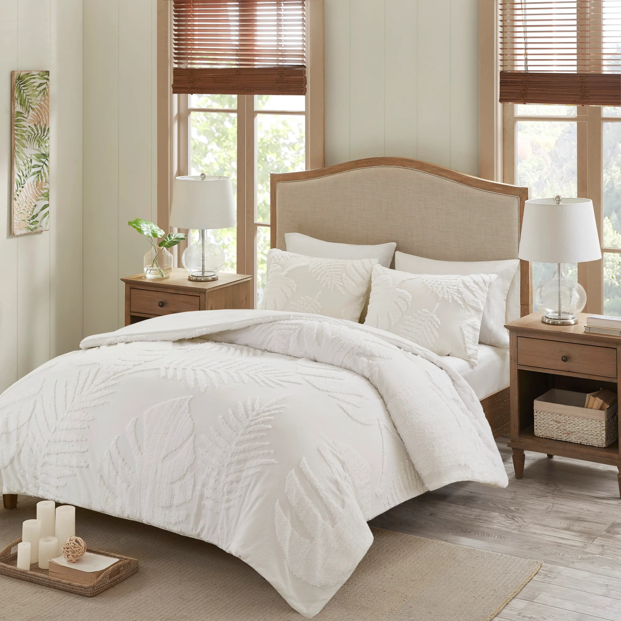 Bahari 3-Piece Tufted Cotton Chenille Palm Duvet Cover Set - Image 4