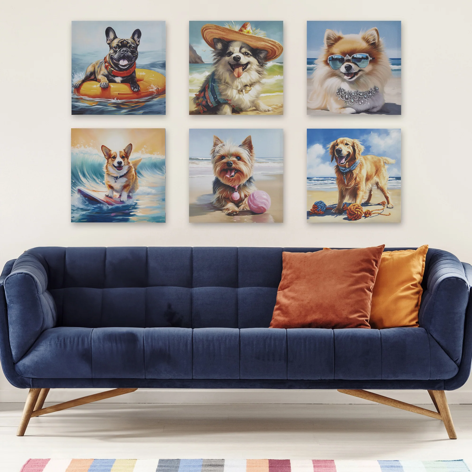 Beach Dogs Golden Retriever Canvas Wall Art