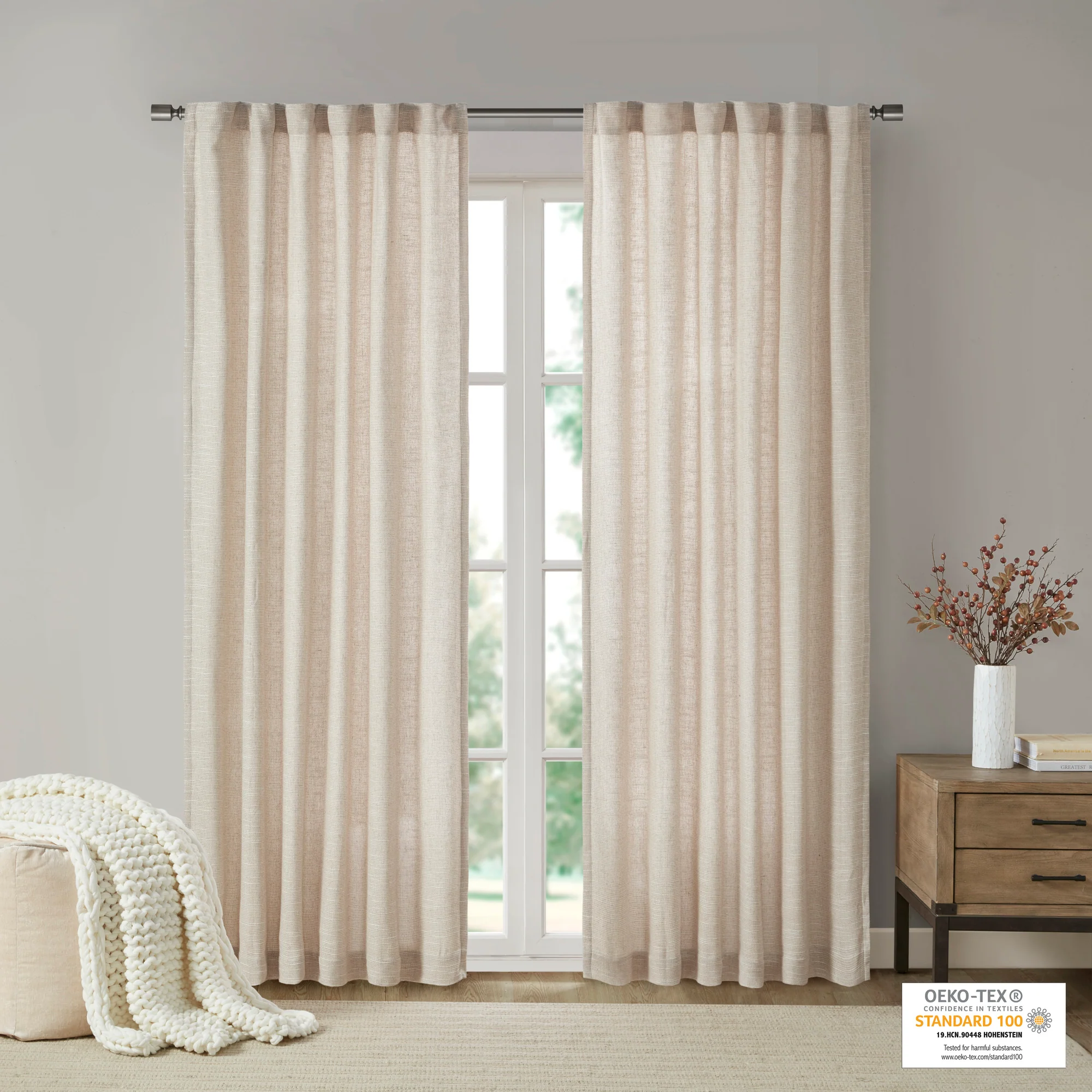Beals Faux Linen Rod Pocket and Back Tab Fleece Lined Curtain Panel - Image 6