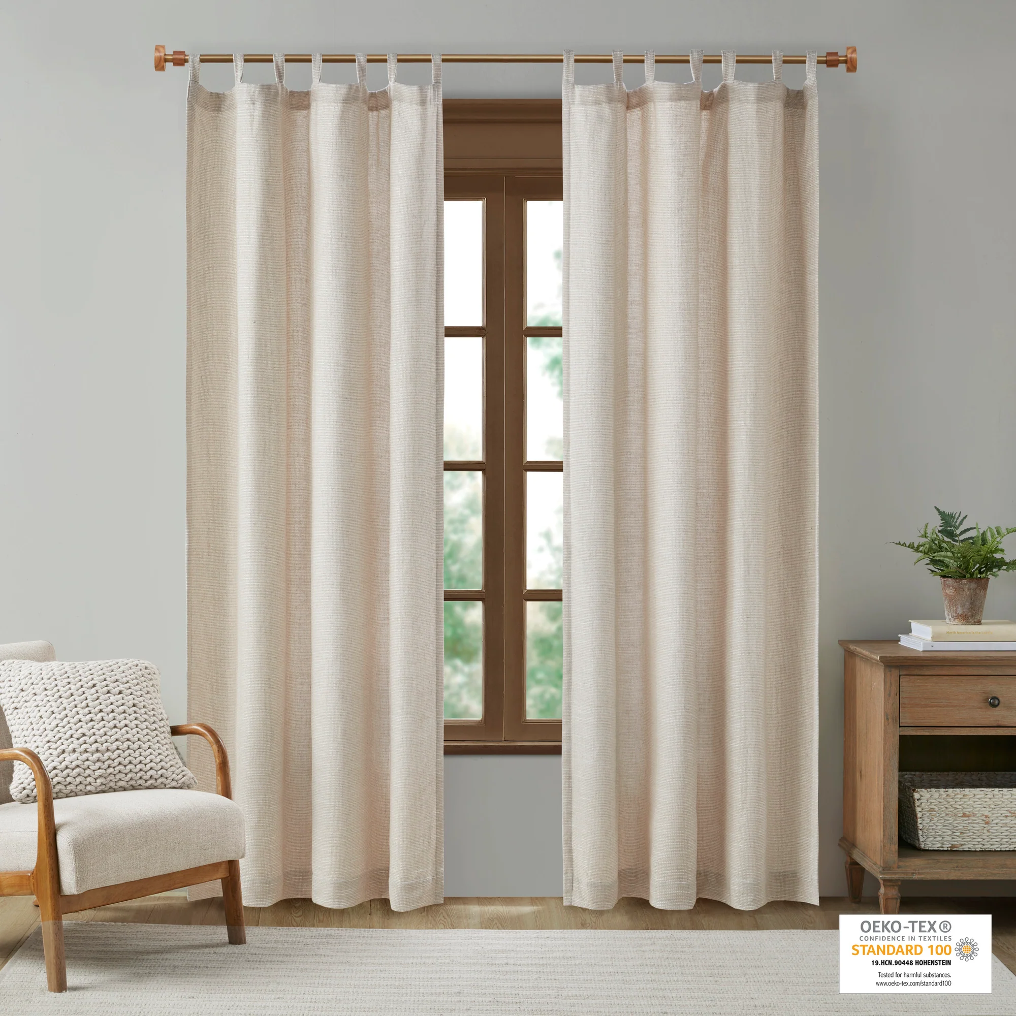 Beals Faux Linen Tab Top Fleece Lined Curtain Panel - Image 9