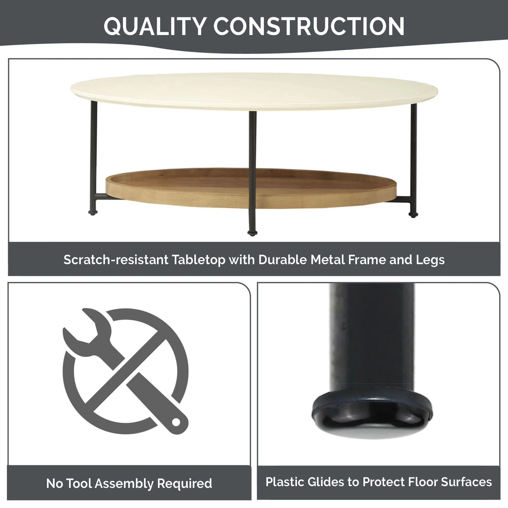 Beaumont 2-Tier Oval Coffee Table with Wood Storage Shelf - Image 15