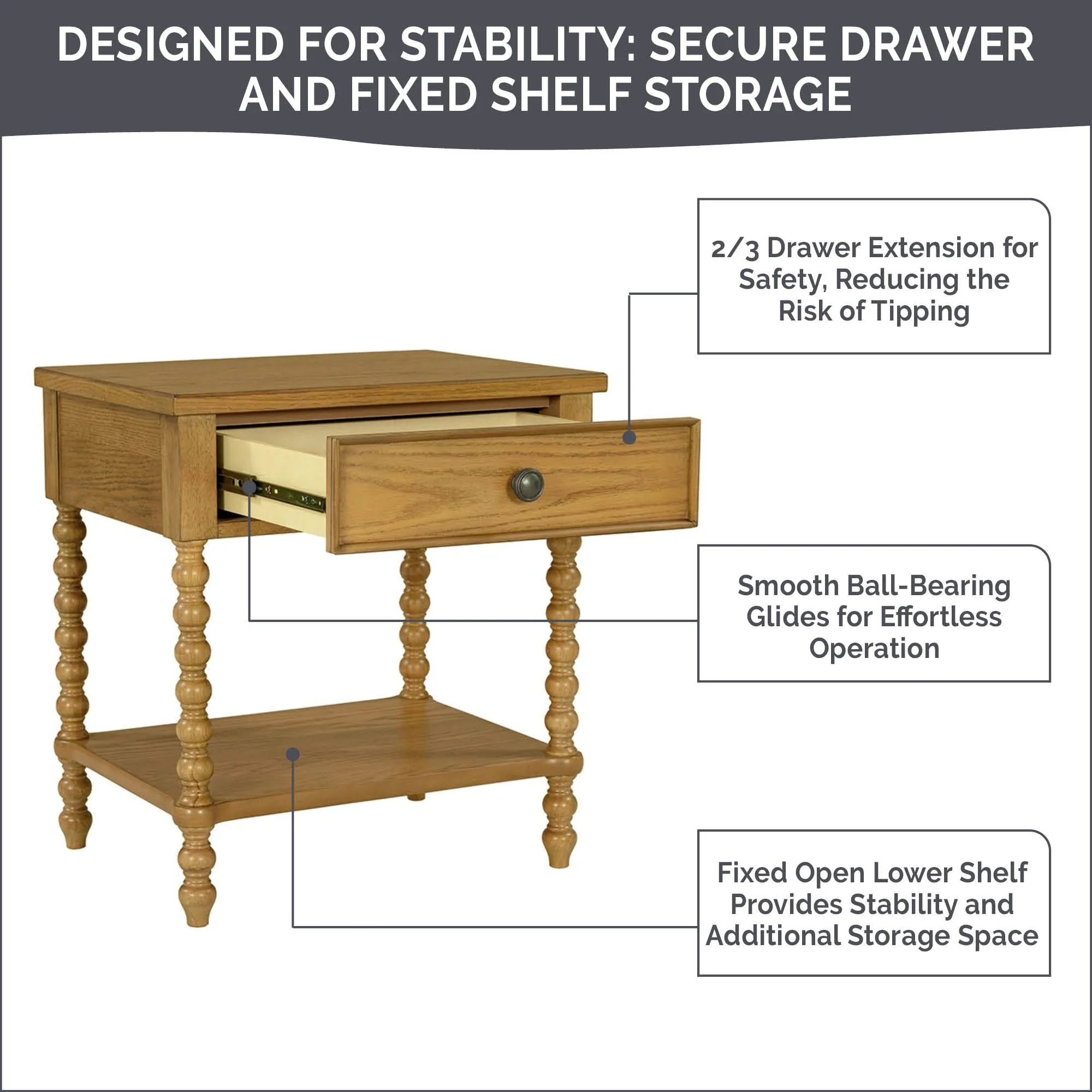 Beckett Turned Wood Spindle Nightstand with Drawer & Shelf - Image 41