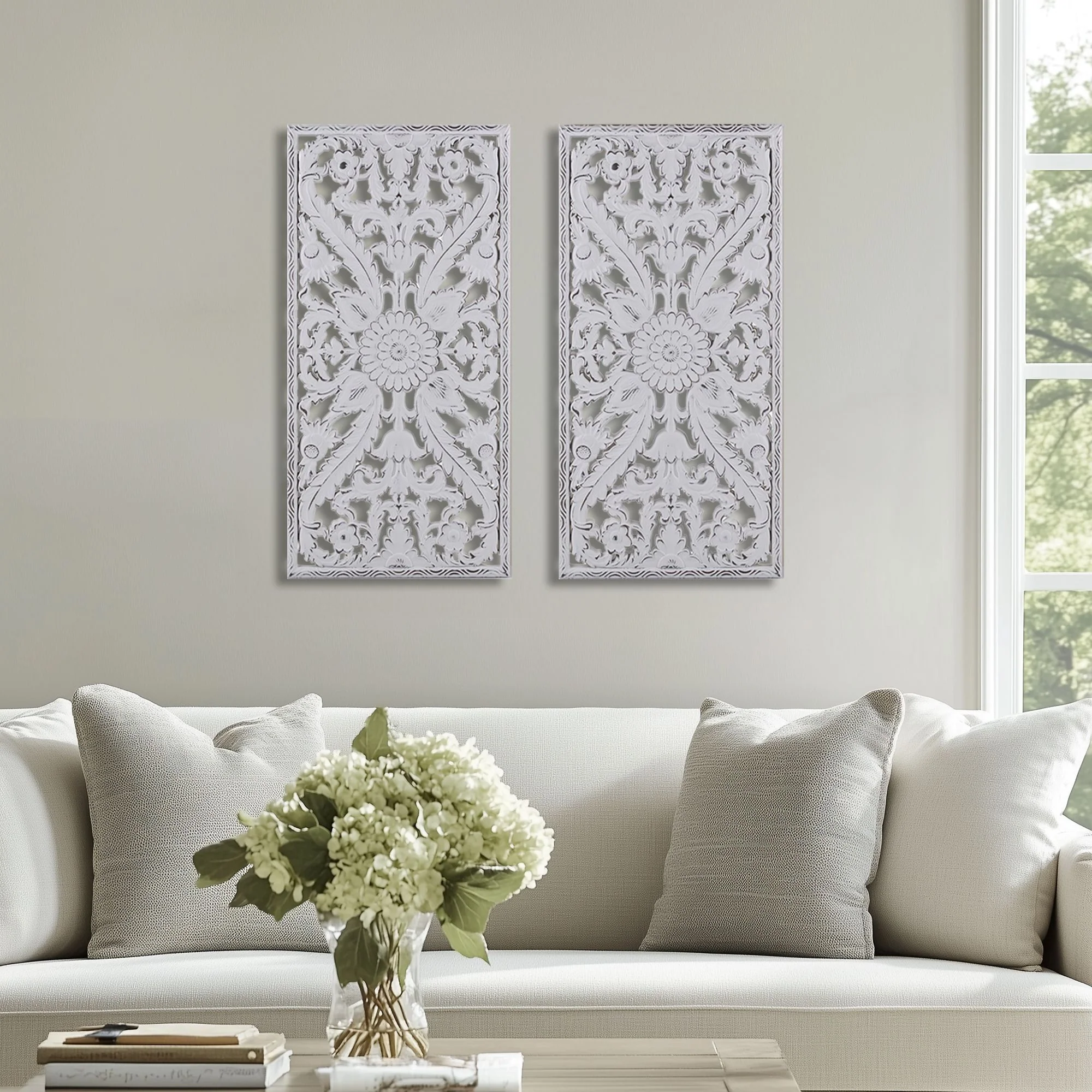 Botanical Panel Distressed Carved Wood 2-Piece Wall Decor Set - Image 16