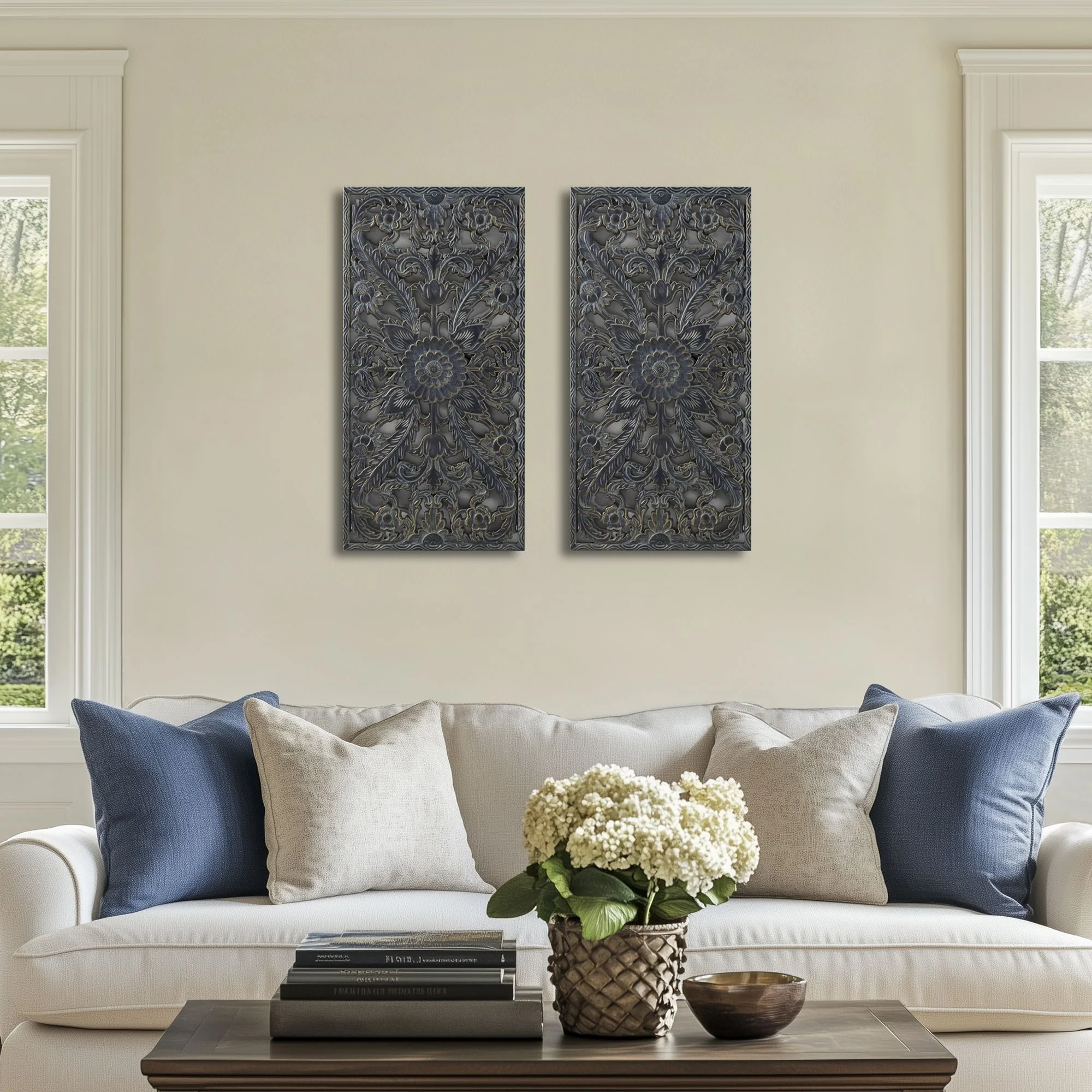 Botanical Panel Distressed Carved Wood 2-Piece Wall Decor Set - Image 17