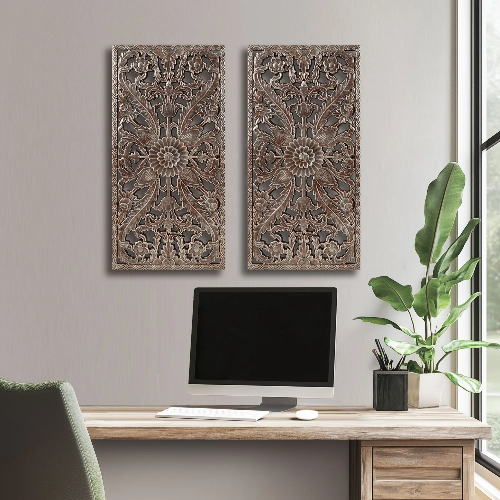 Botanical Panel Distressed Carved Wood 2-Piece Wall Decor Set - Image 22