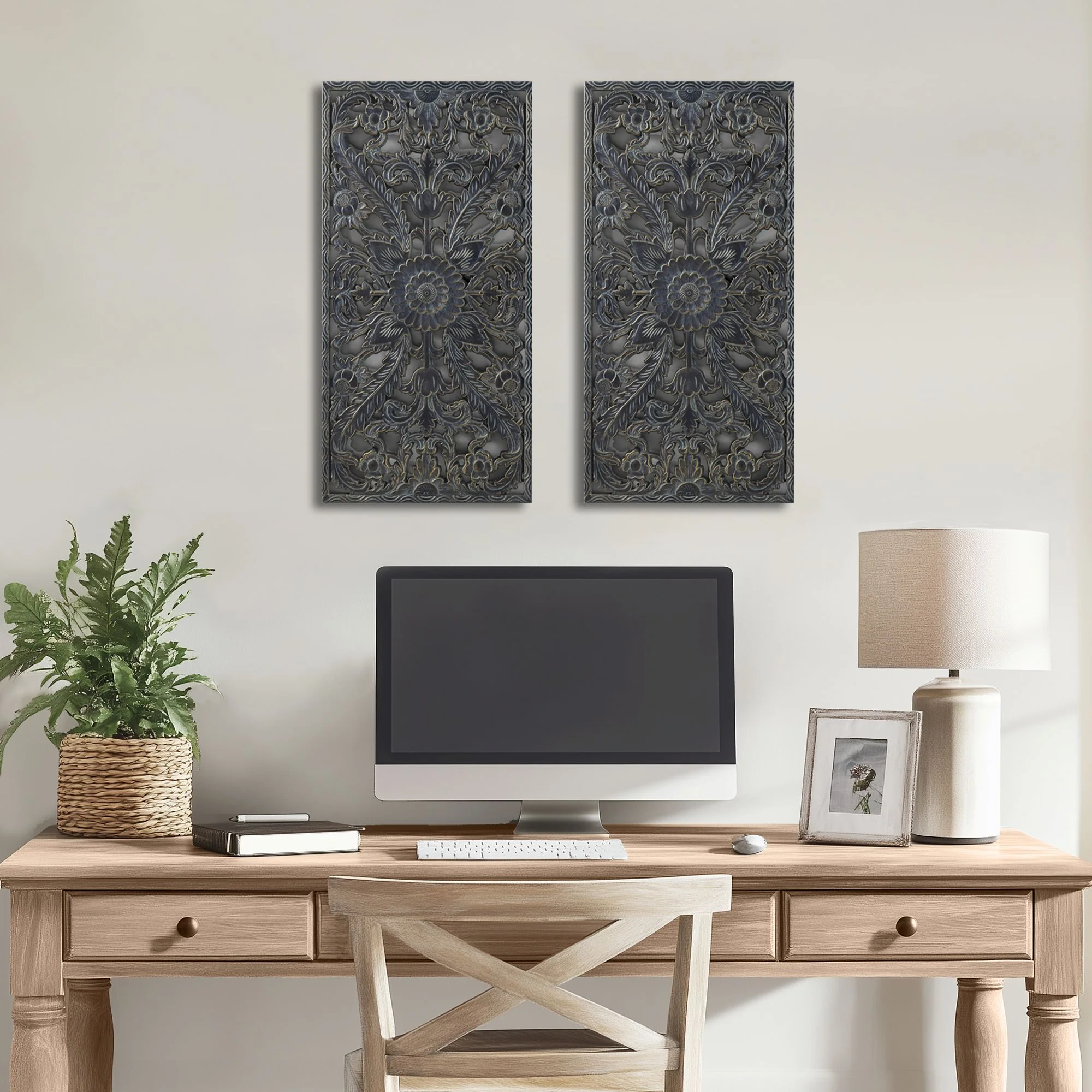 Botanical Panel Distressed Carved Wood 2-Piece Wall Decor Set - Image 23