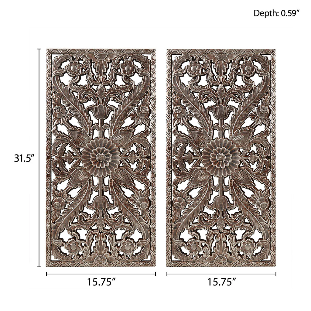 Botanical Panel Distressed Carved Wood 2-Piece Wall Decor Set - Image 25