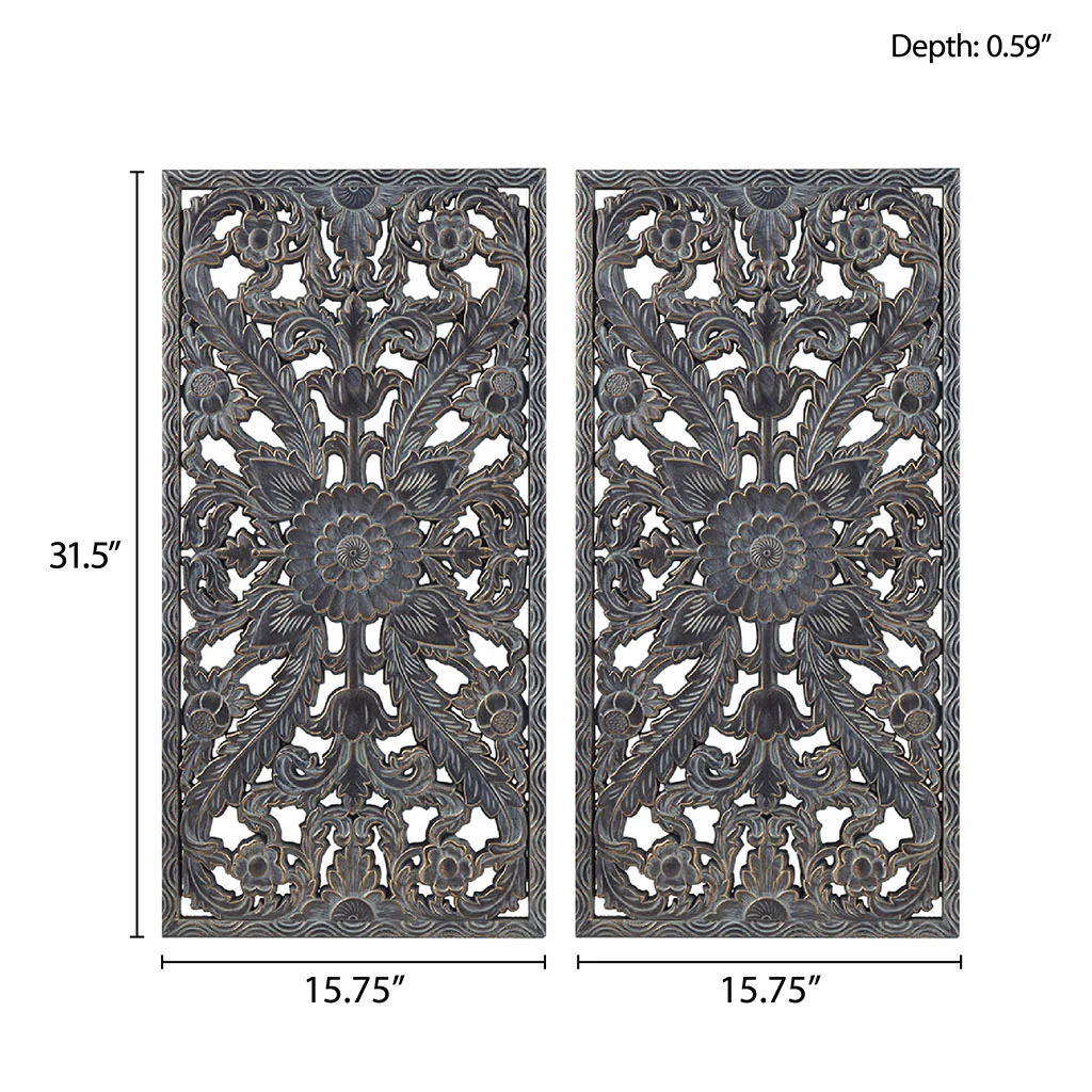Botanical Panel Distressed Carved Wood 2-Piece Wall Decor Set - Image 26