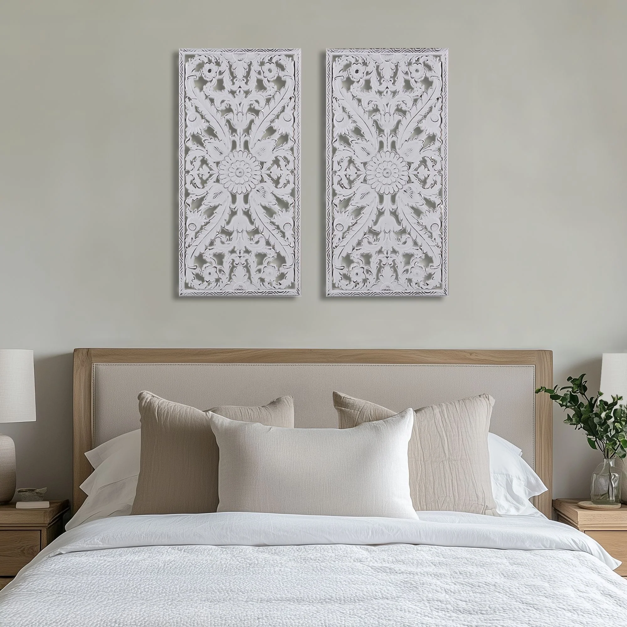 Botanical Panel Distressed Carved Wood 2-Piece Wall Decor Set - Image 27
