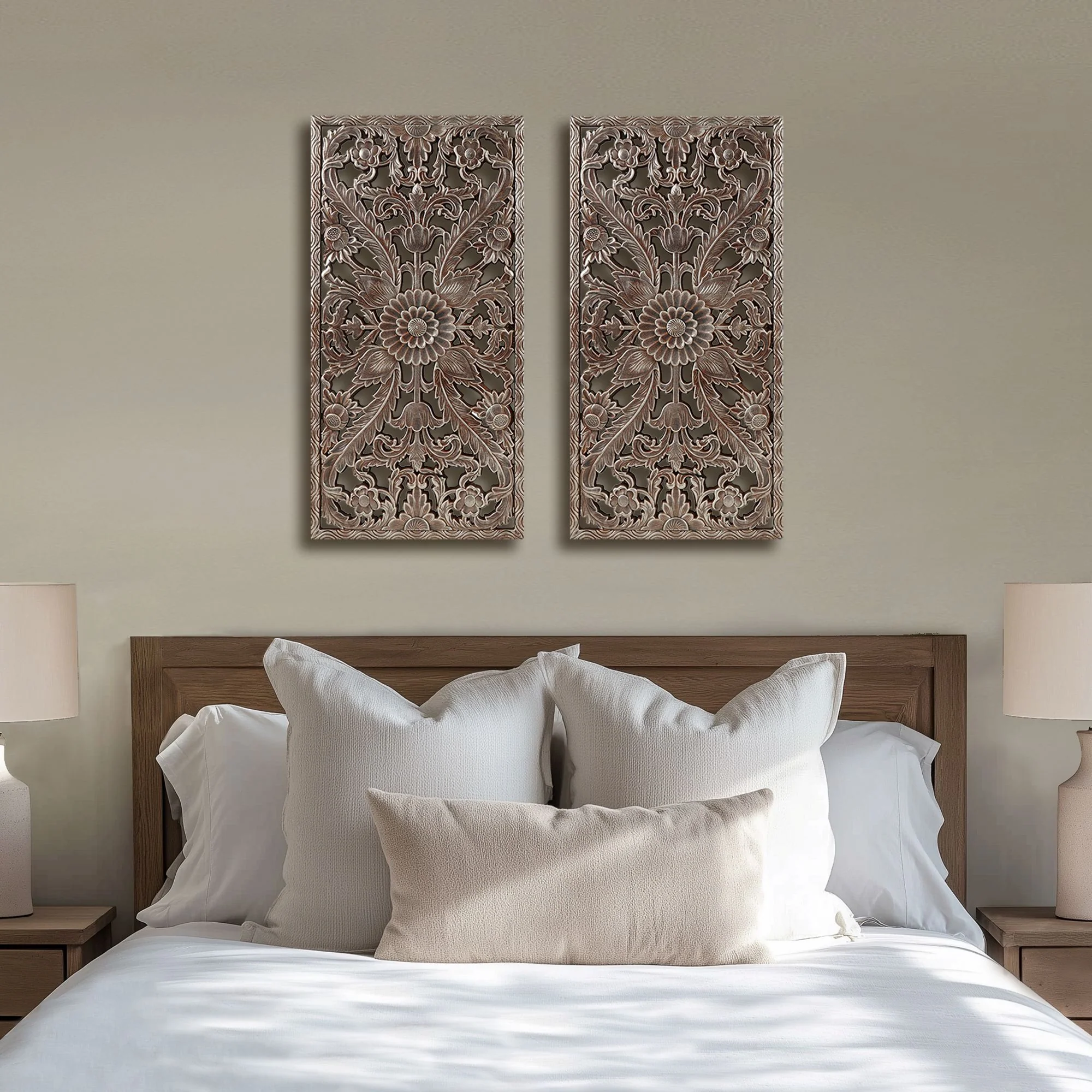 Botanical Panel Distressed Carved Wood 2-Piece Wall Decor Set - Image 28