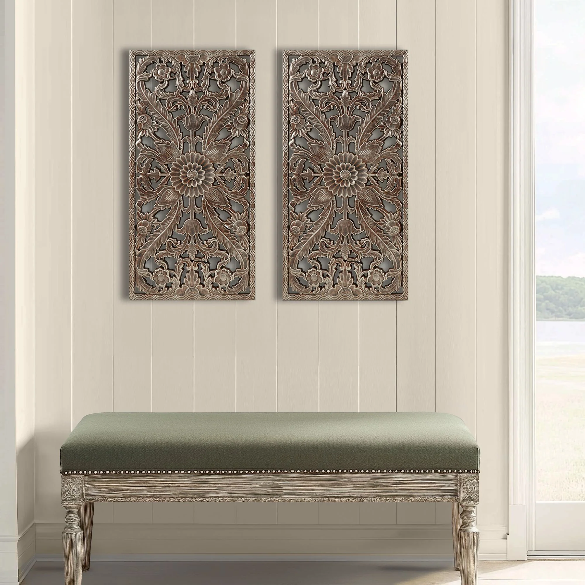 Botanical Panel Distressed Carved Wood 2-Piece Wall Decor Set - Image 31