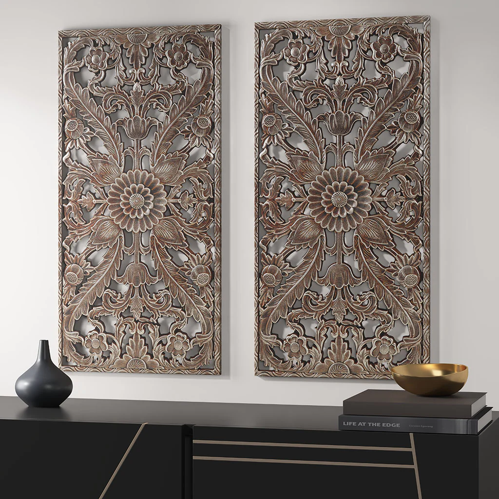 Botanical Panel Distressed Carved Wood 2-Piece Wall Decor Set - Image 34