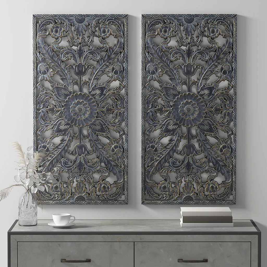 Botanical Panel Distressed Carved Wood 2-Piece Wall Decor Set - Image 35