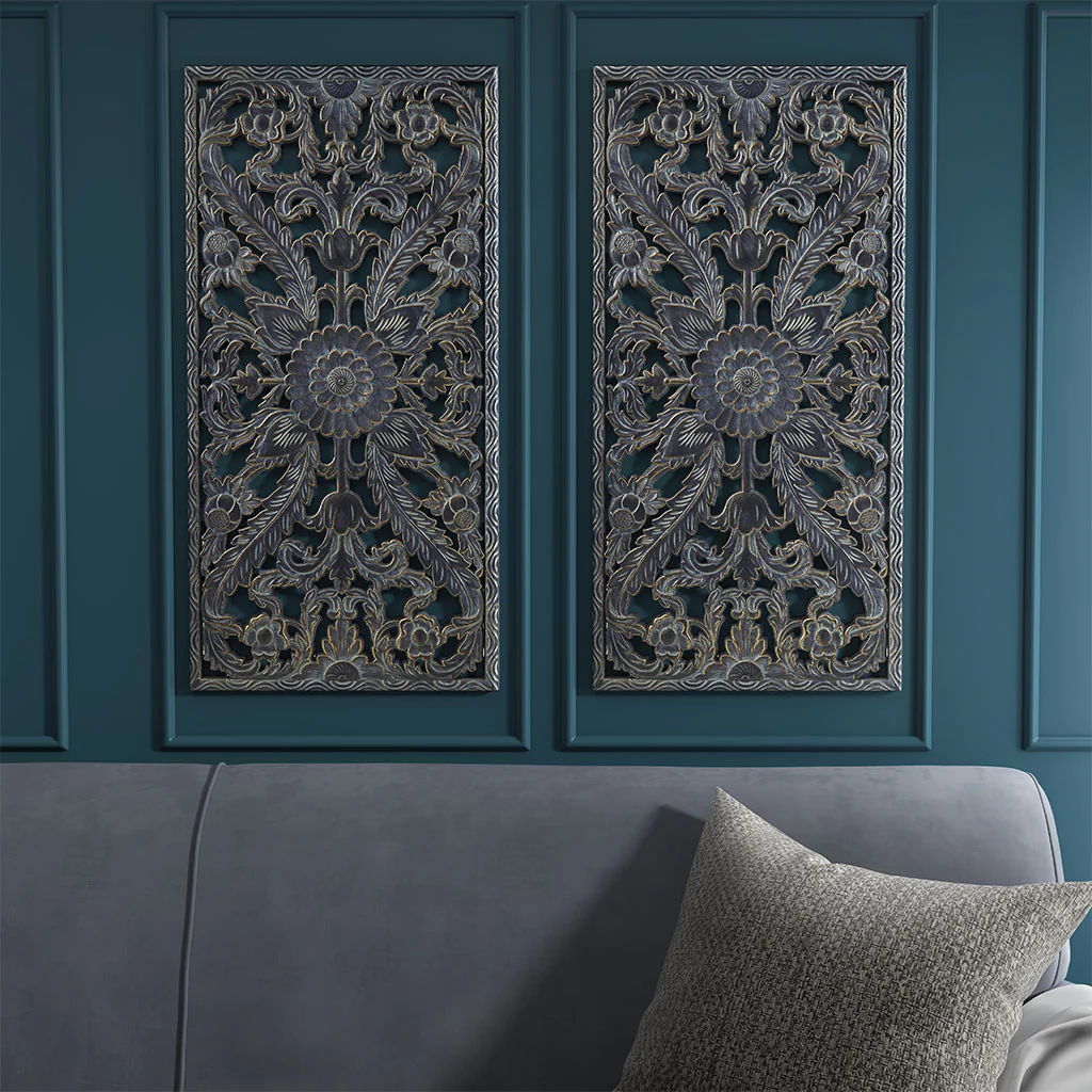 Botanical Panel Distressed Carved Wood 2-Piece Wall Decor Set - Image 38