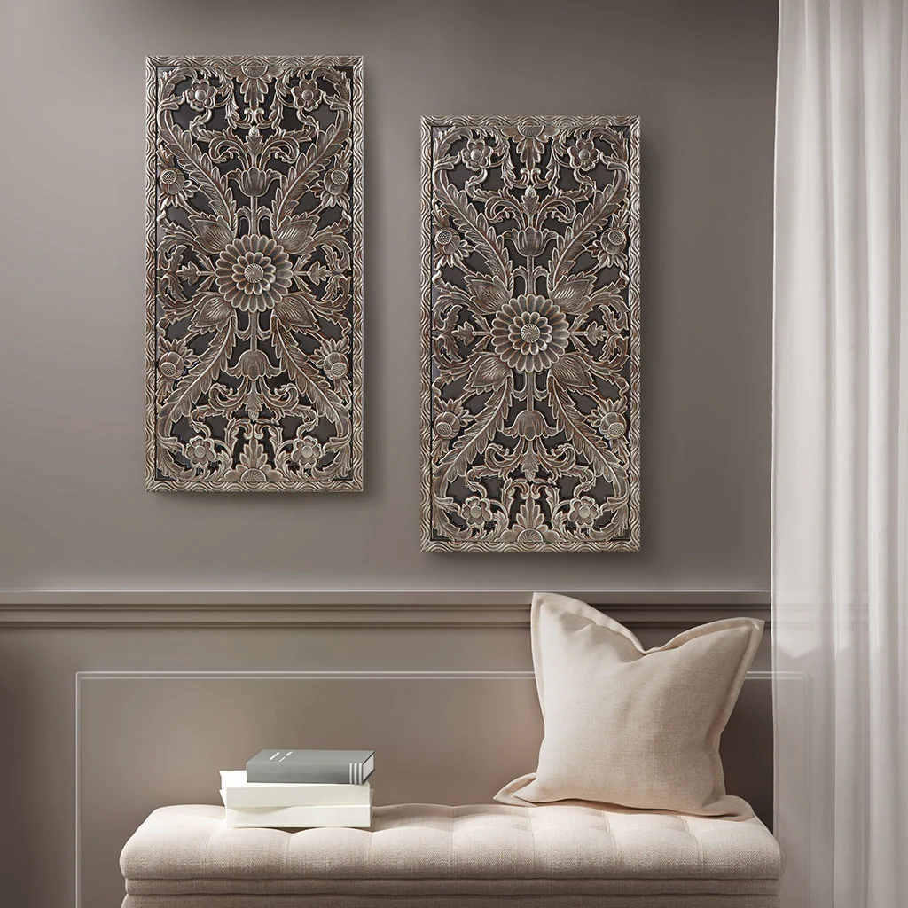 Botanical Panel Distressed Carved Wood 2-Piece Wall Decor Set - Image 40