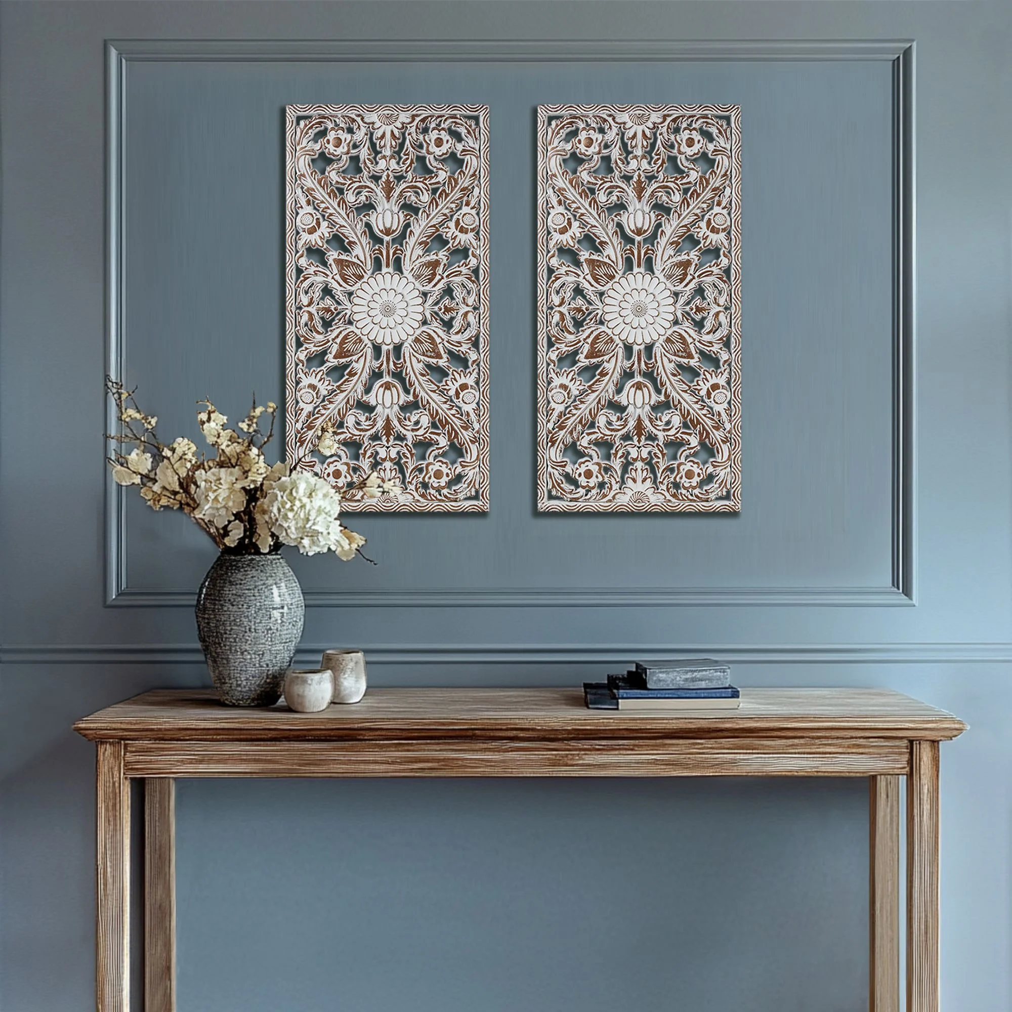 Botanical Panel Distressed Carved Wood 2-Piece Wall Decor Set - Image 42