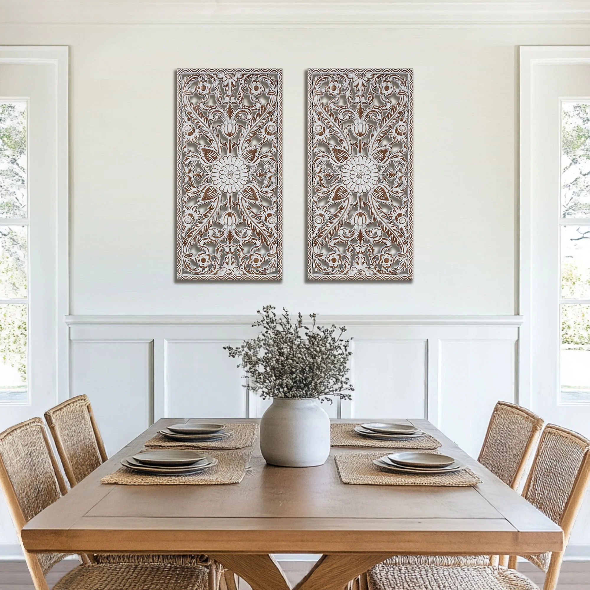 Botanical Panel Distressed Carved Wood 2-Piece Wall Decor Set - Image 43